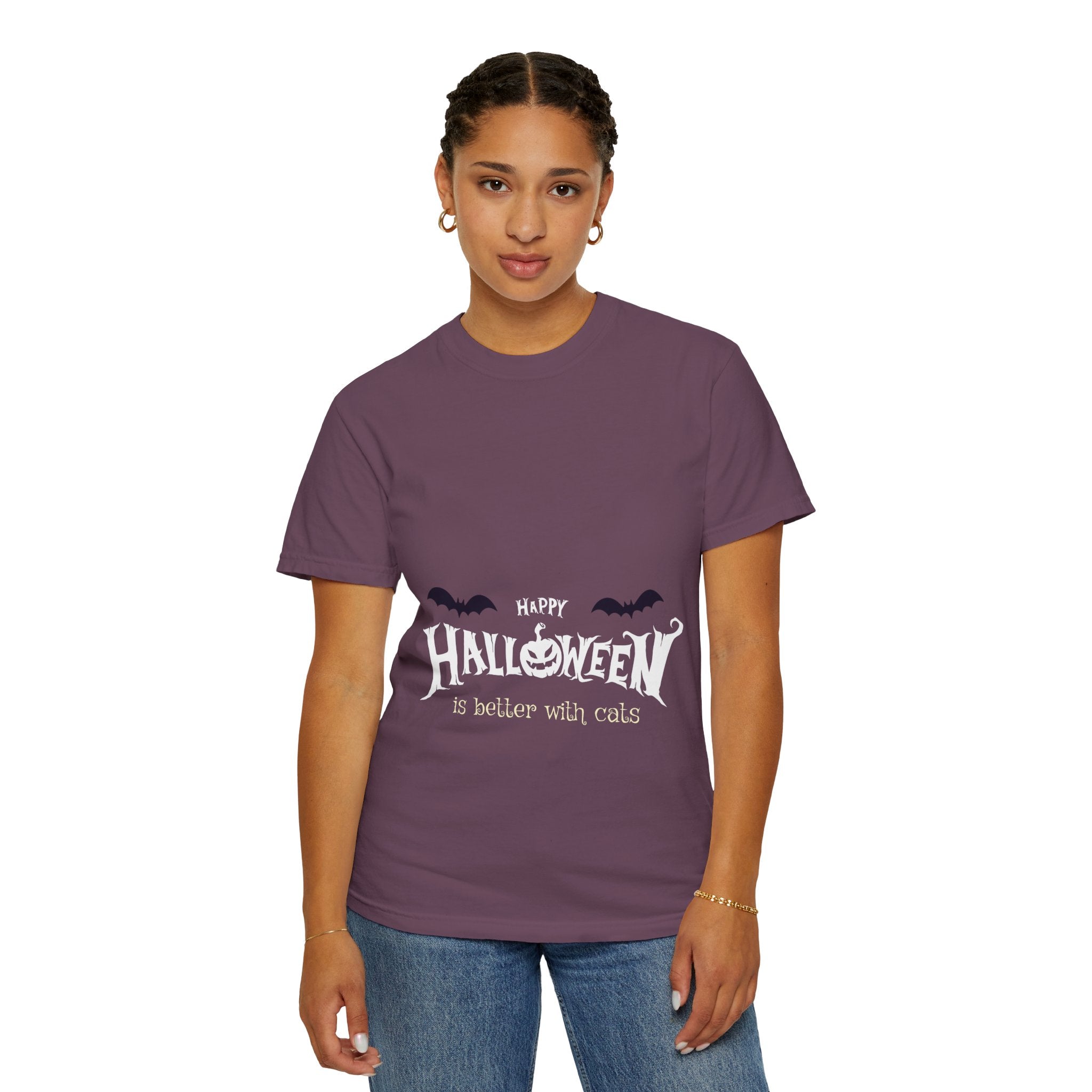 Halloween with Witch's Cats | Unisex Garment-Dyed T-shirt