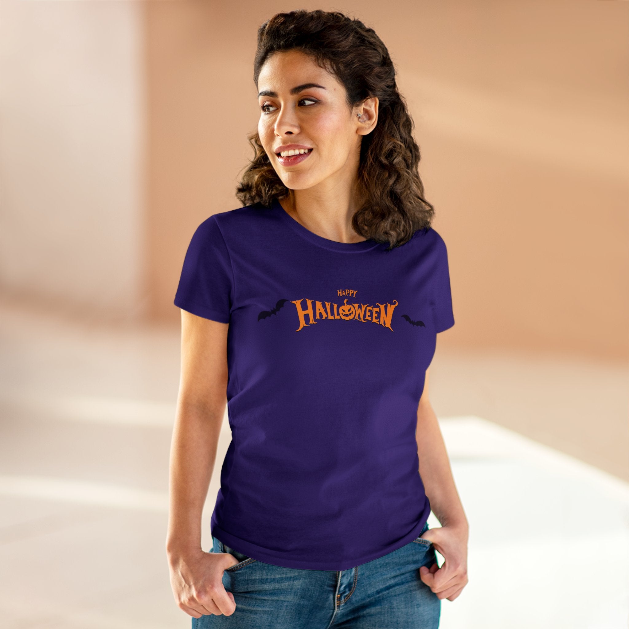 Halloween with Bats | Women's Midweight Cotton Tee