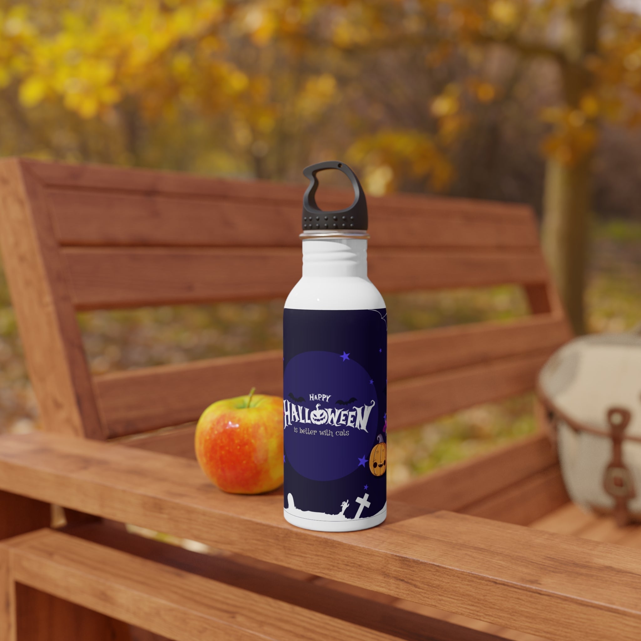Happy Halloween with Witch's Cats | Stainless Steel Water Bottle