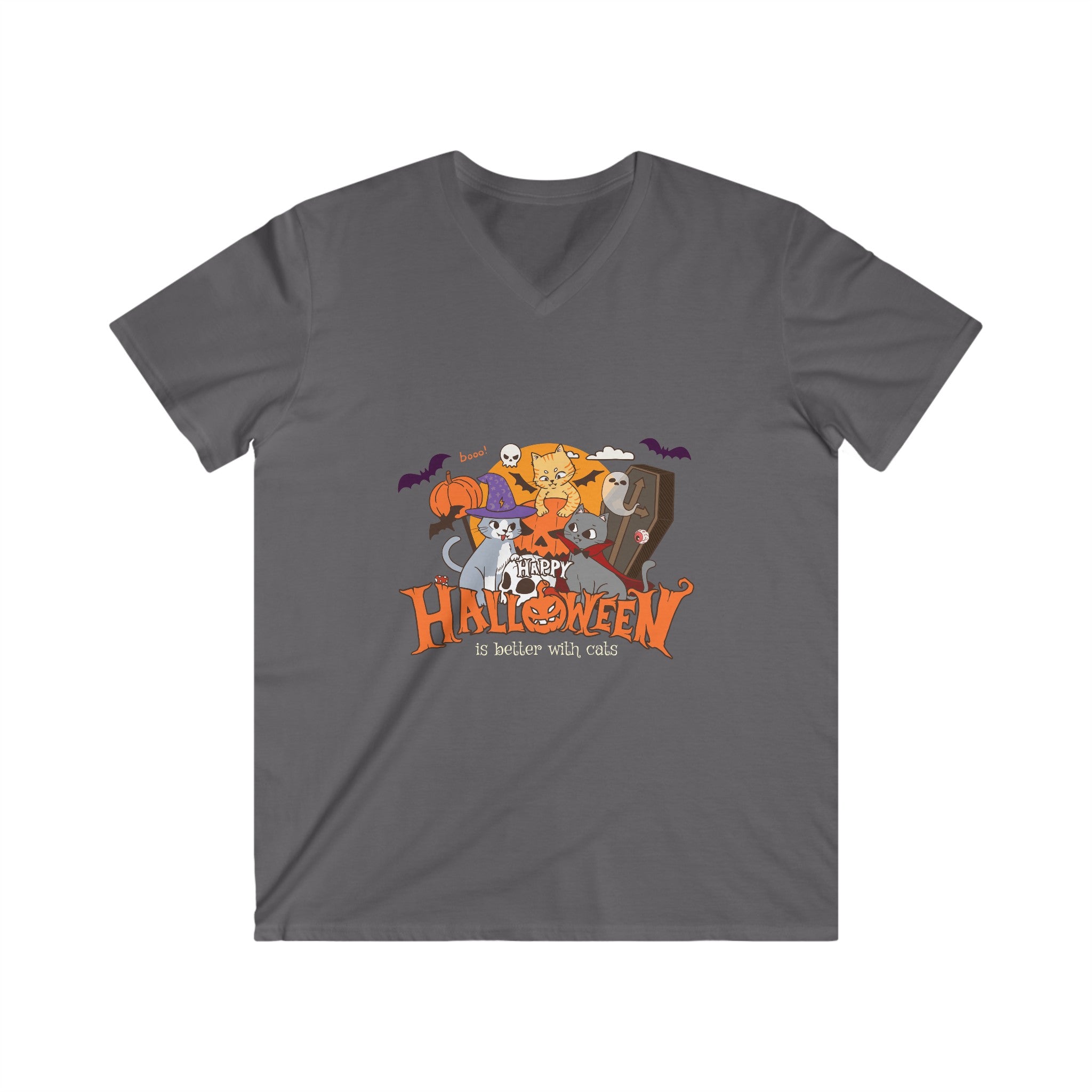 Halloween is Better with Cats | Men's Fitted V-Neck Short Sleeve Tee