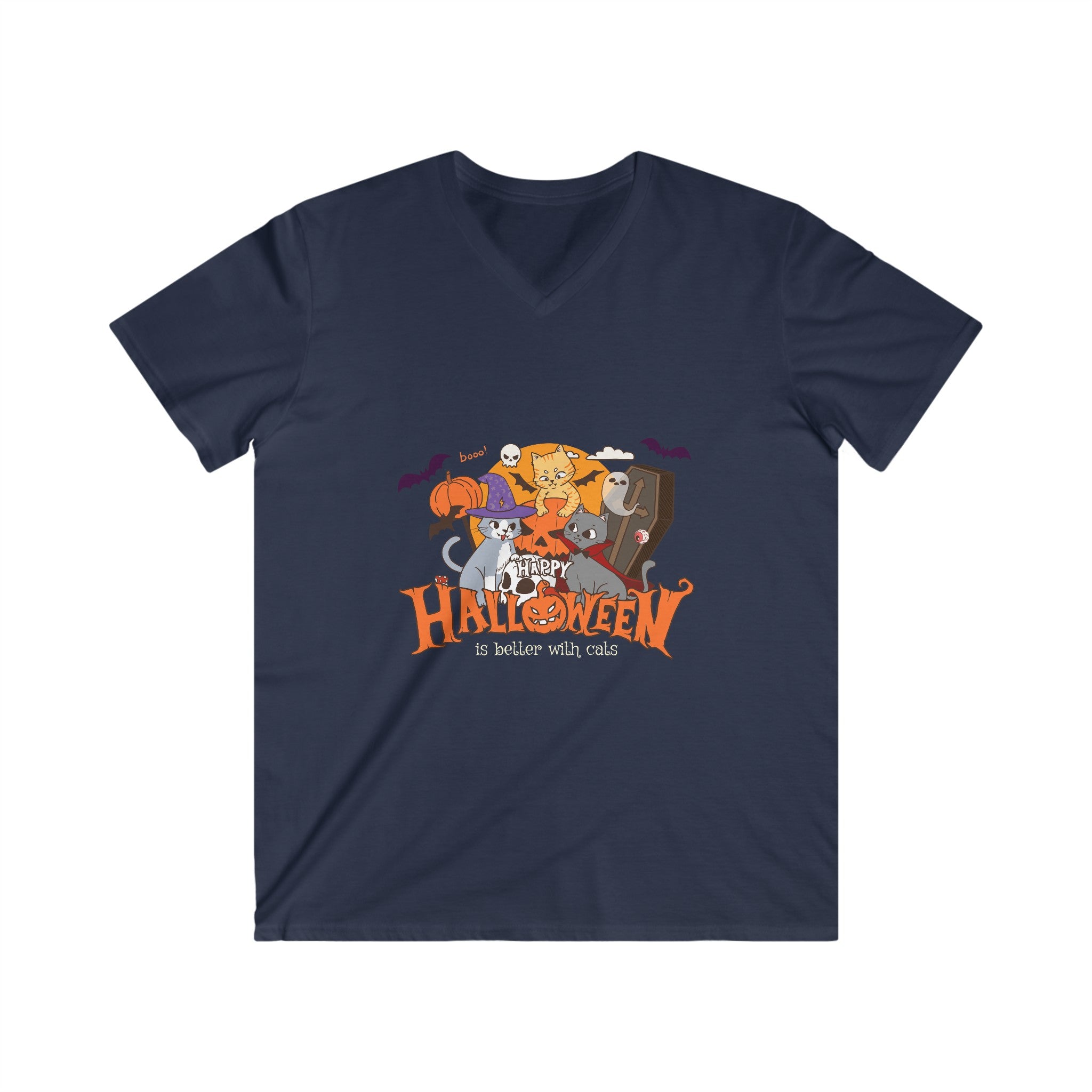 Halloween is Better with Cats | Men's Fitted V-Neck Short Sleeve Tee