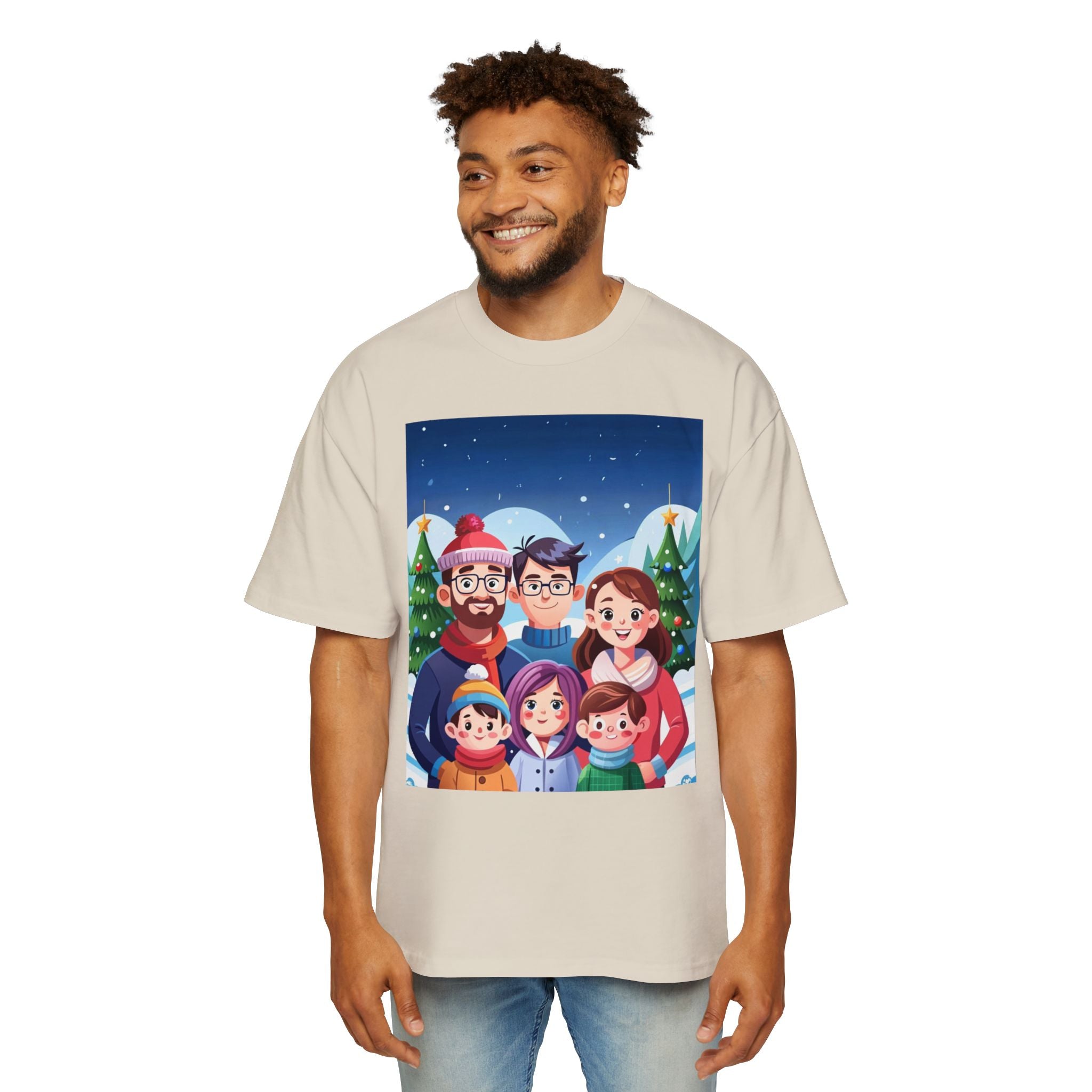 Happy Christmas with Family | Men's Heavy Oversized Tee