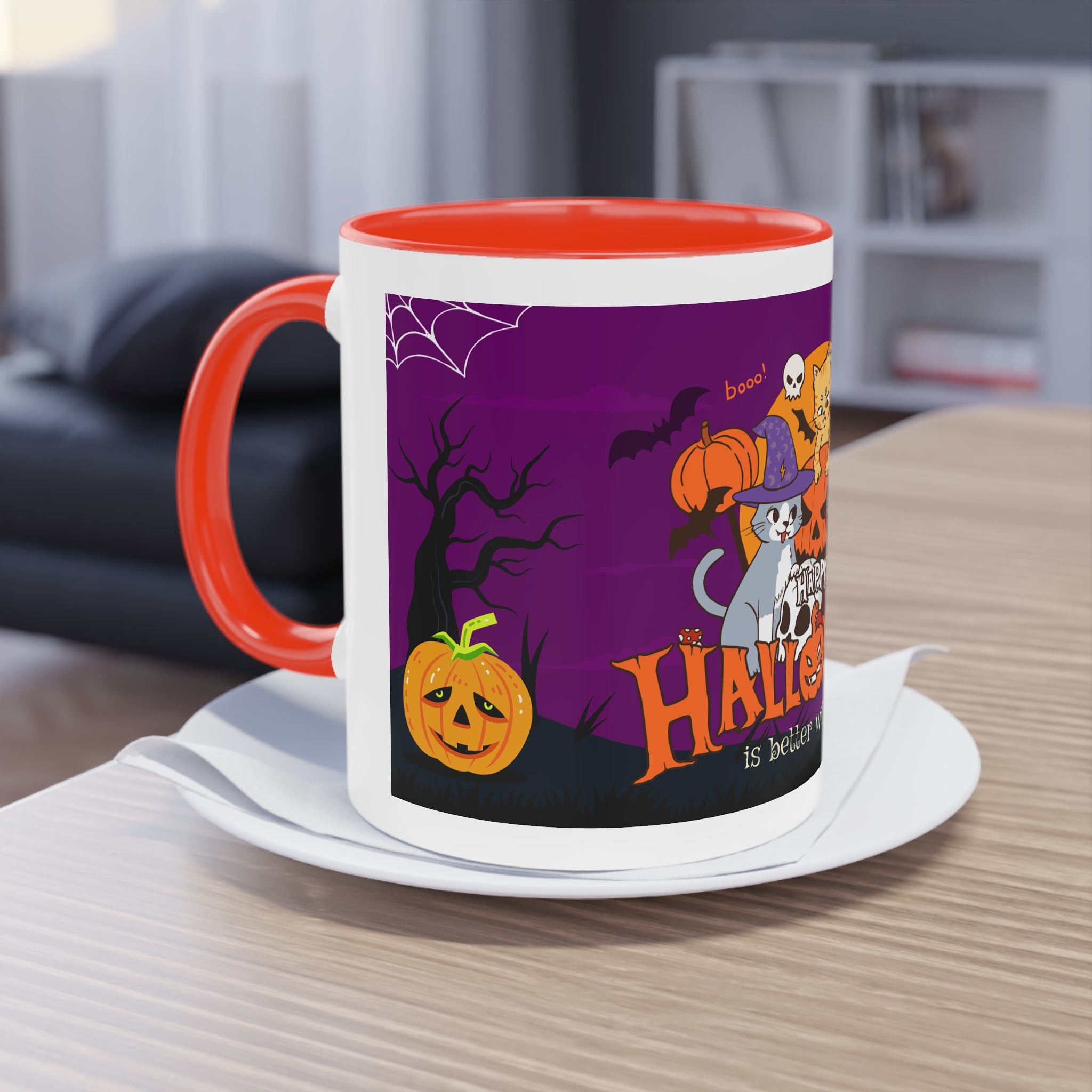 Happy Halloween is Better with Cats | Two-Tone Coffee Mug