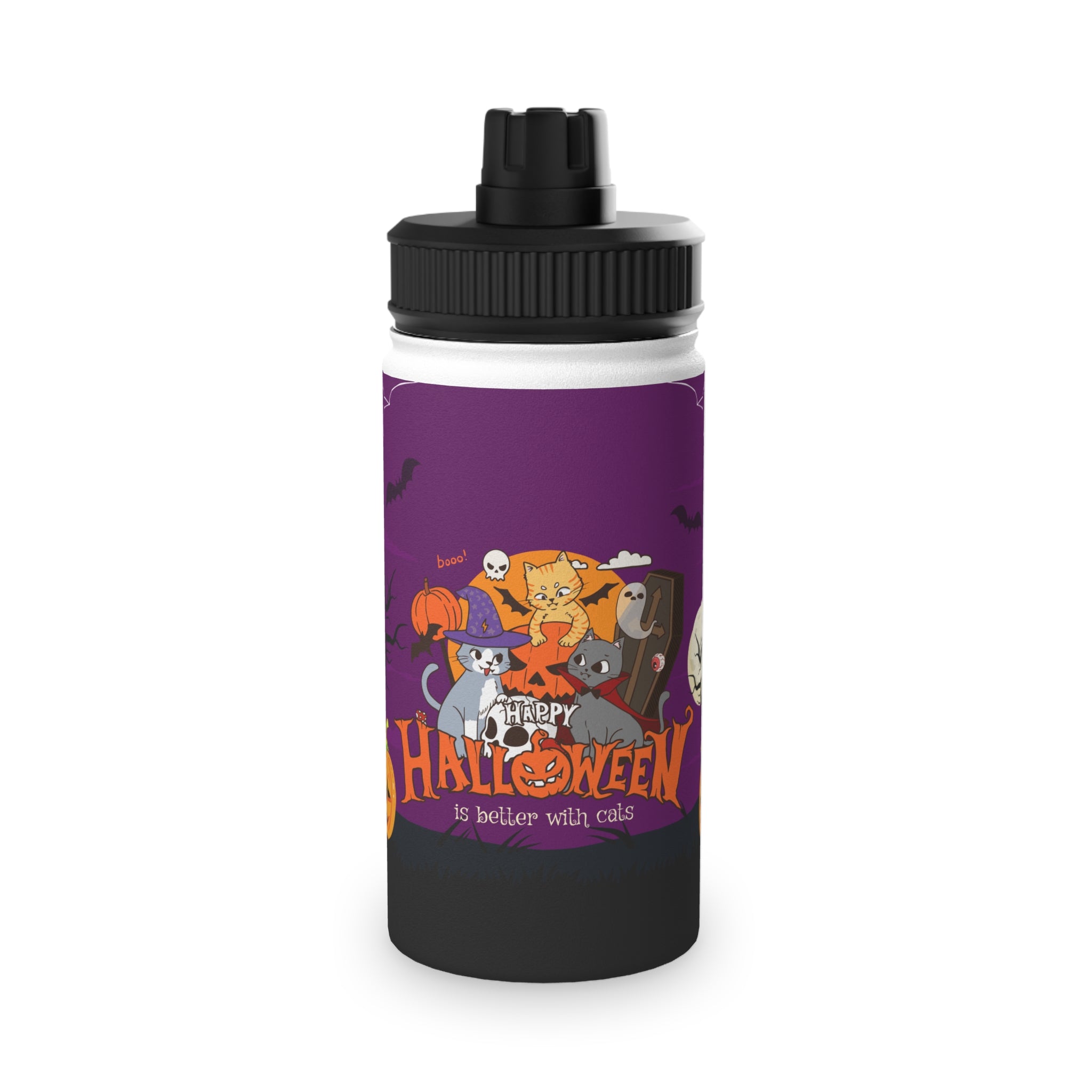 Happy Halloween is Better with Cats | Stainless Steel Water Bottle, Sports Lid