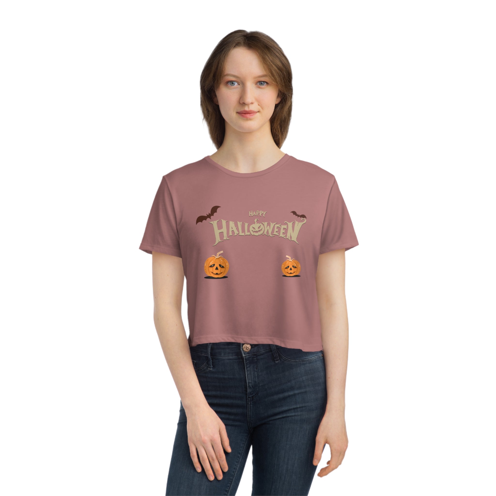 Halloween with Pumpkins | Women's Flowy Cropped Tee