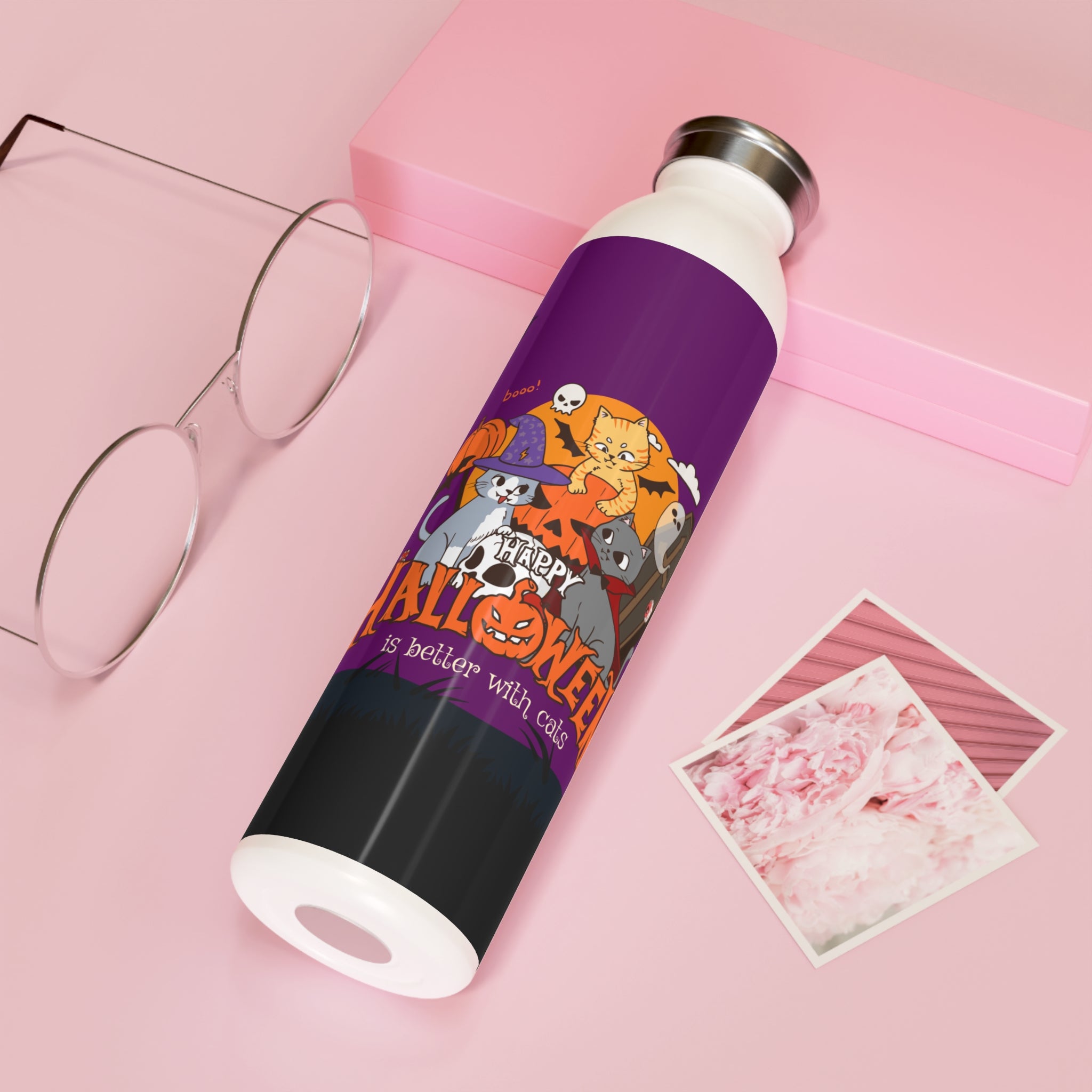 Happy Halloween is Better with Cats | Slim Water Bottle