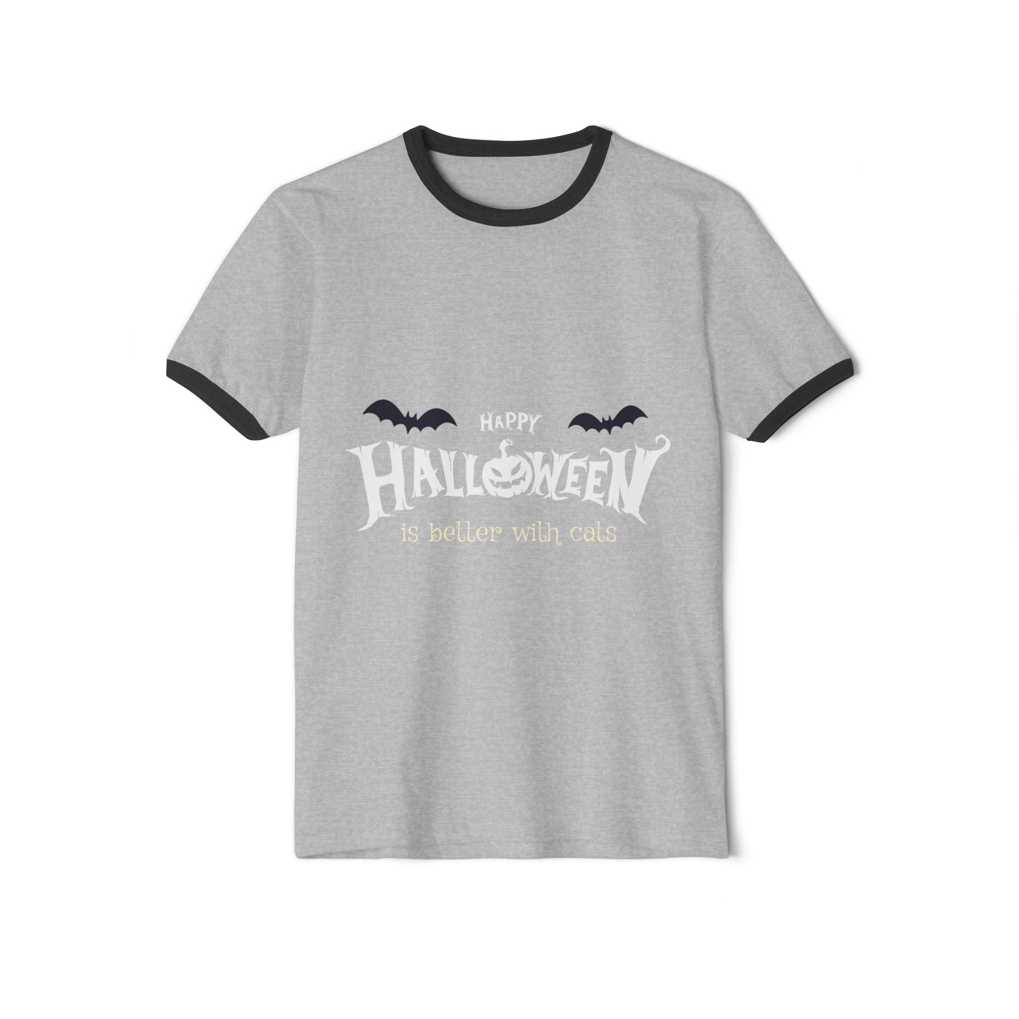 Halloween with Witch's Cats | Unisex Cotton Ringer T-Shirt