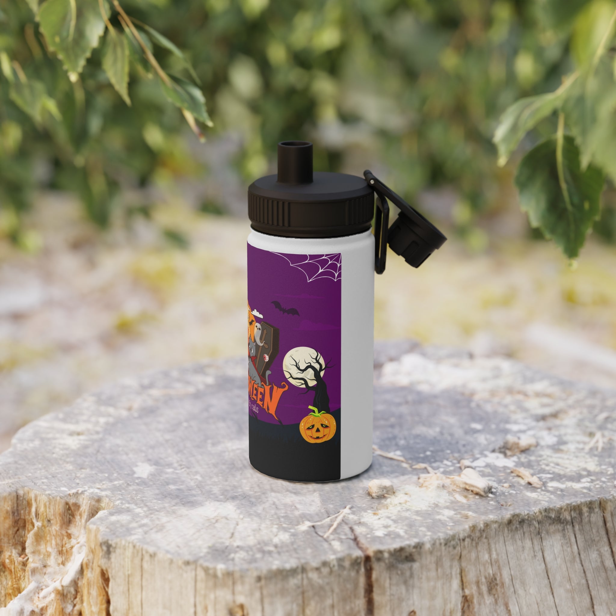 Happy Halloween is Better with Cats | Stainless Steel Water Bottle, Sports Lid
