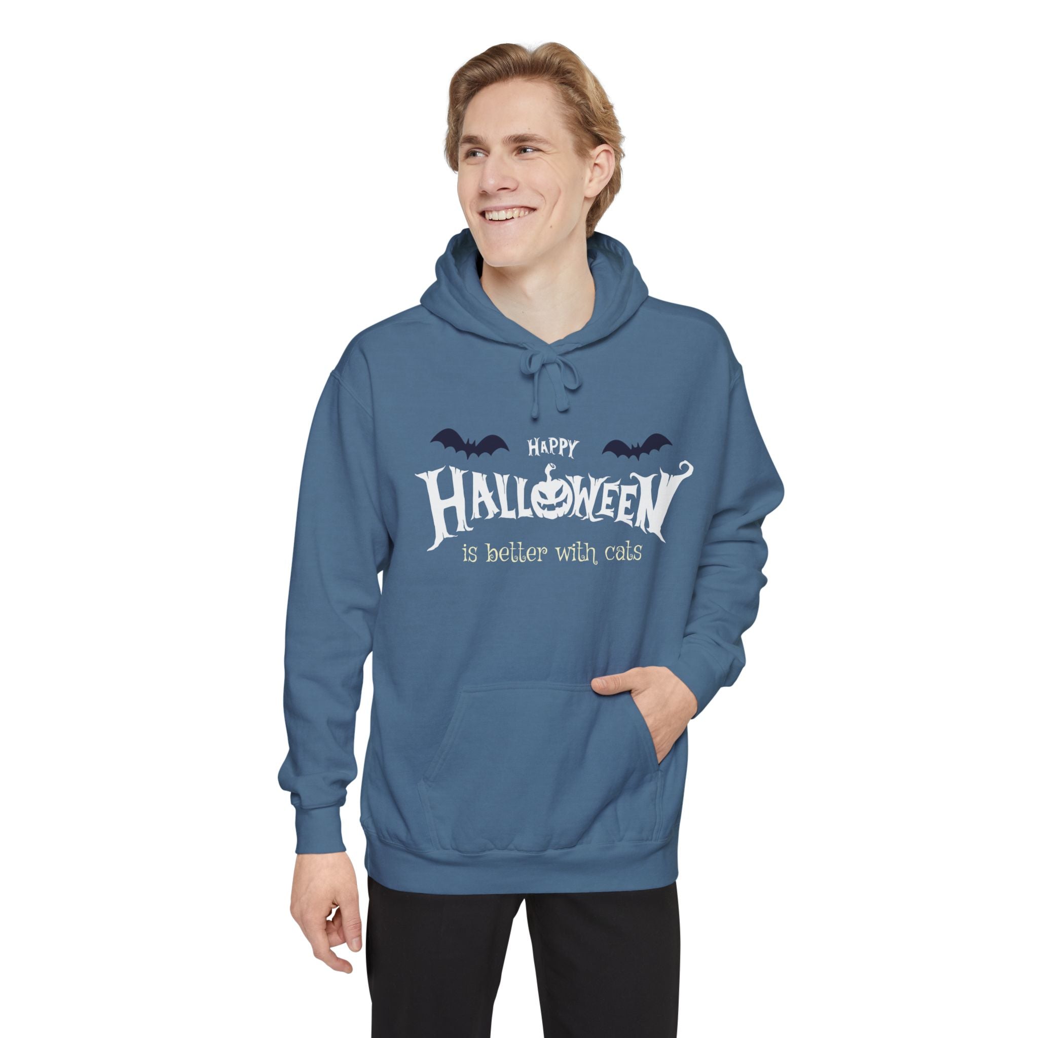Halloween with Witch's Cats | Unisex Garment-Dyed Hoodie