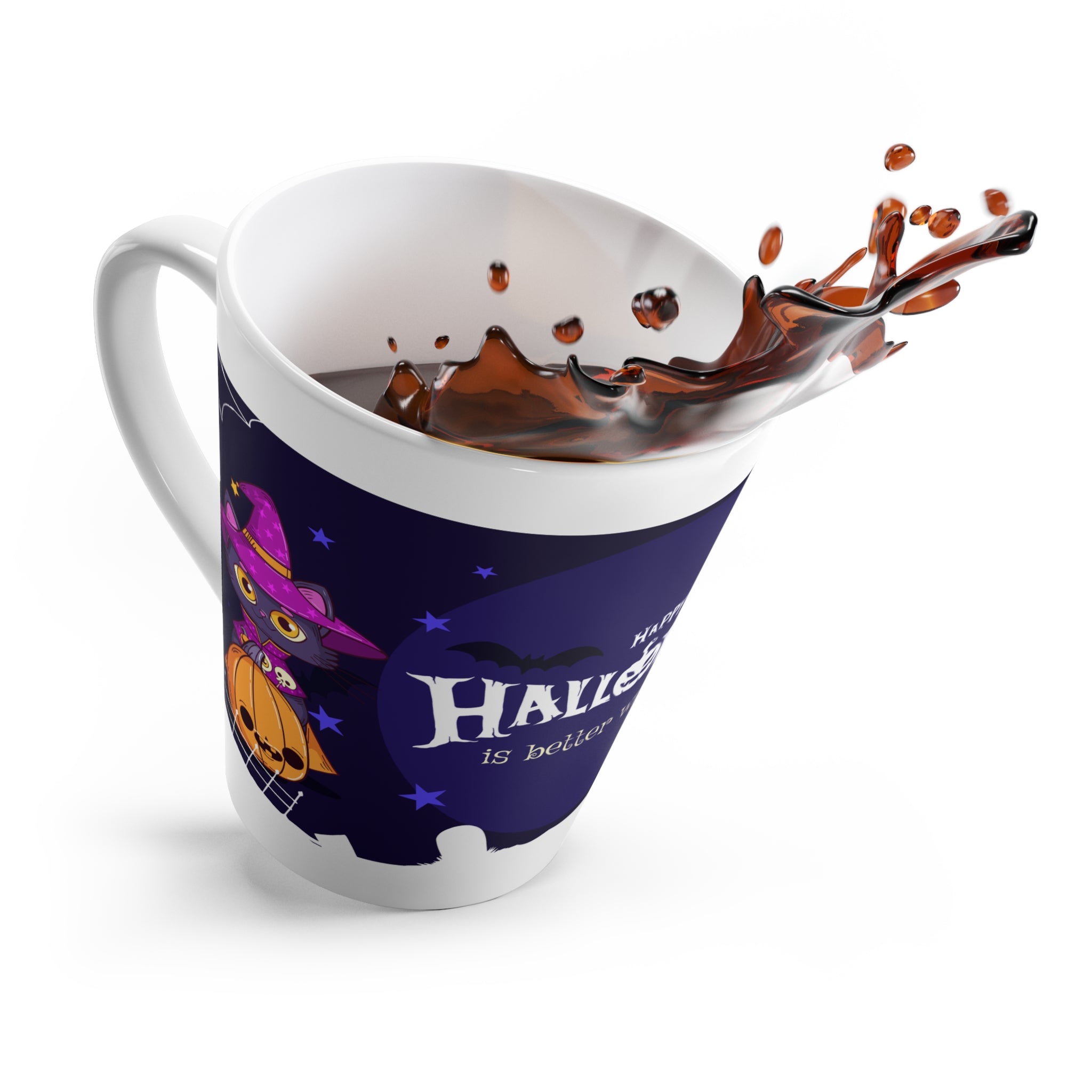 Happy Halloween with Witch's Cats | Latte Mug