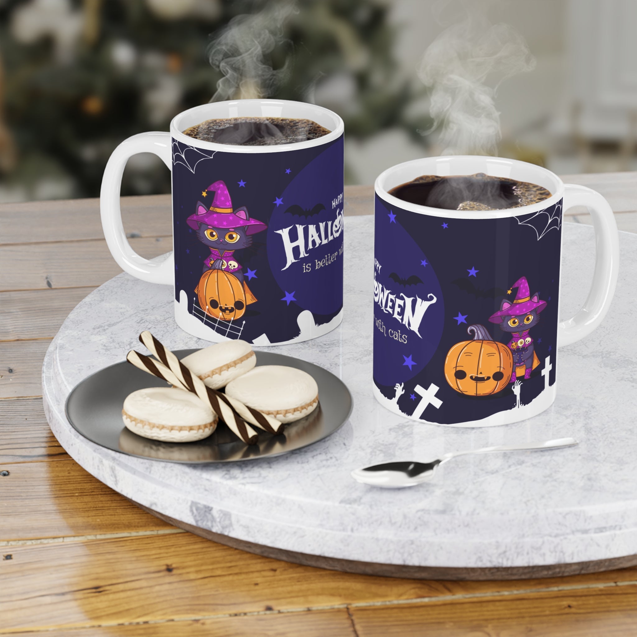 Happy Halloween with Witch's Cats | Ceramic Mugs