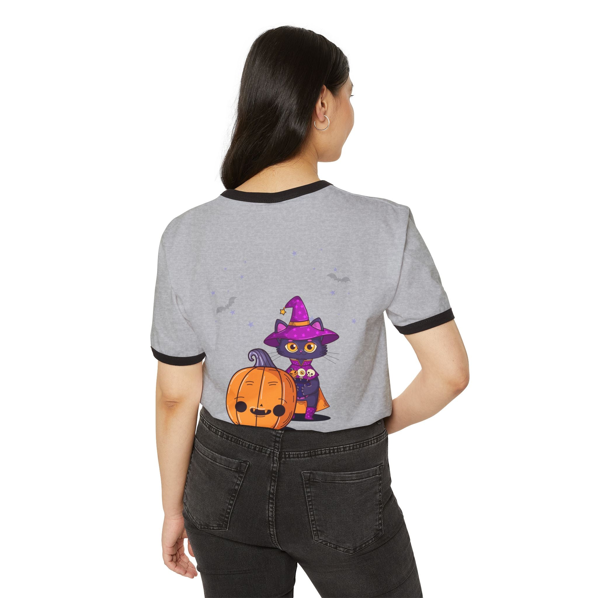 Halloween with Witch's Cats | Unisex Cotton Ringer T-Shirt