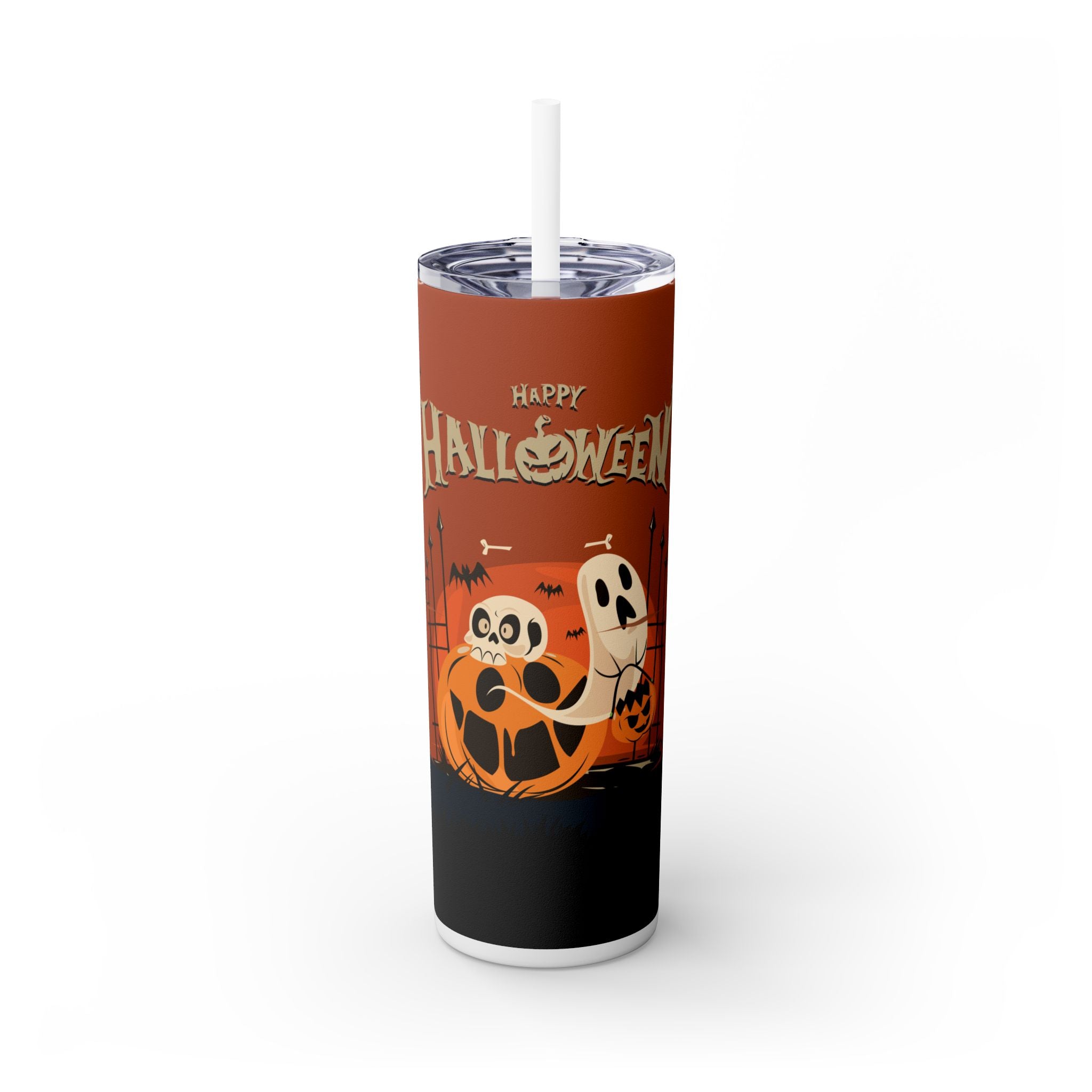 Happy Halloween with Pumpkin | Skinny Tumbler with Straw