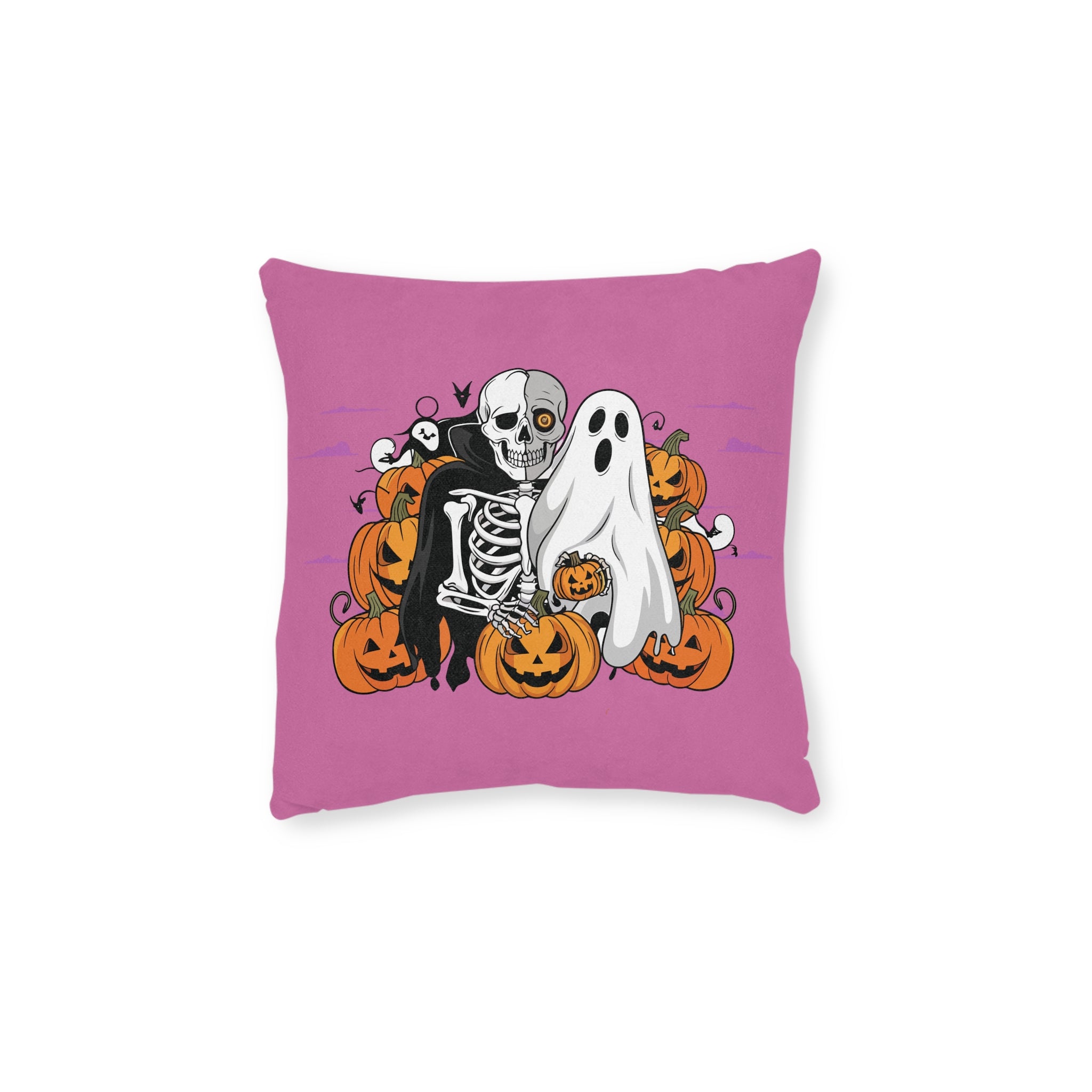 Halloween with Skeleton | Square Pillow - Pink Back