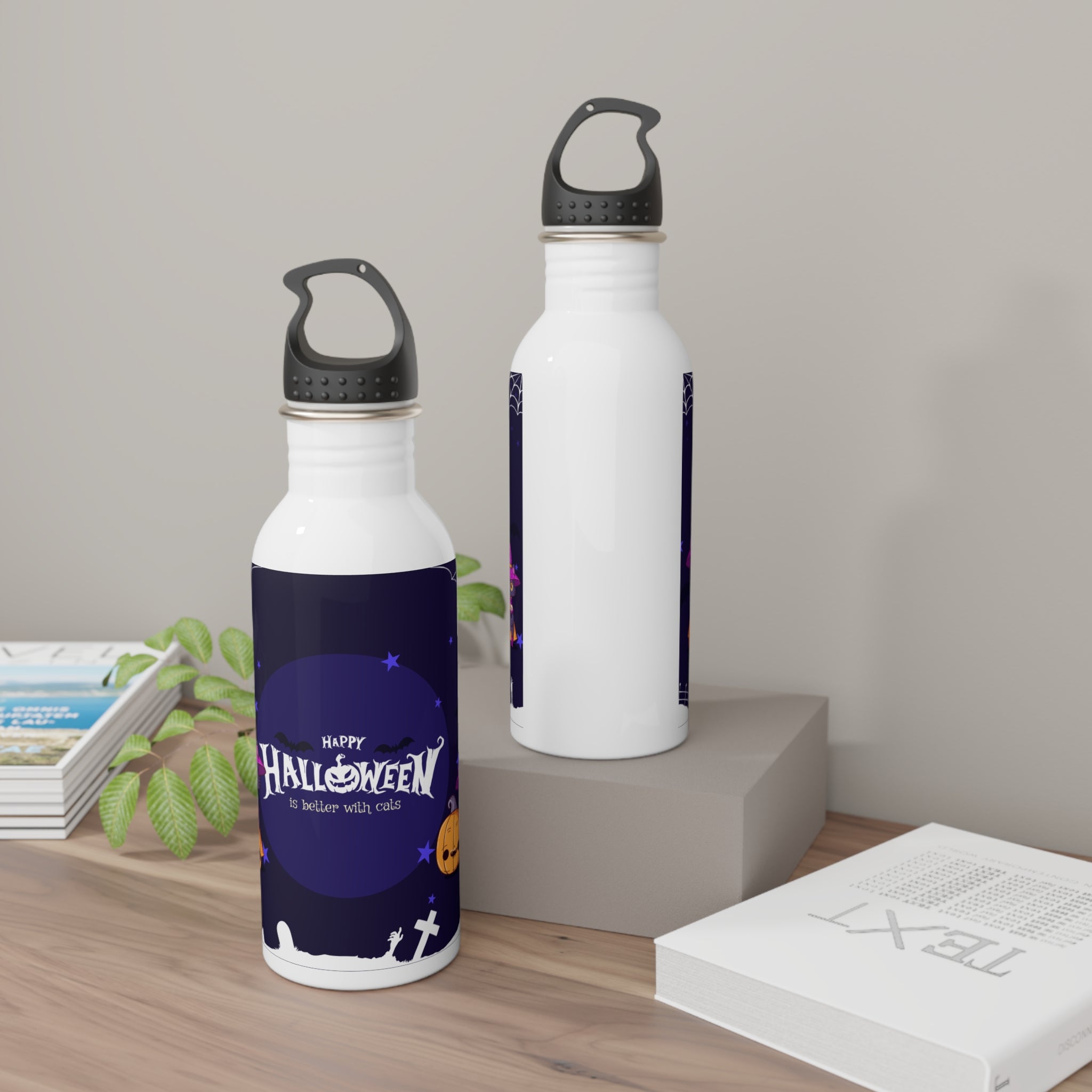 Happy Halloween with Witch's Cats | Stainless Steel Water Bottle