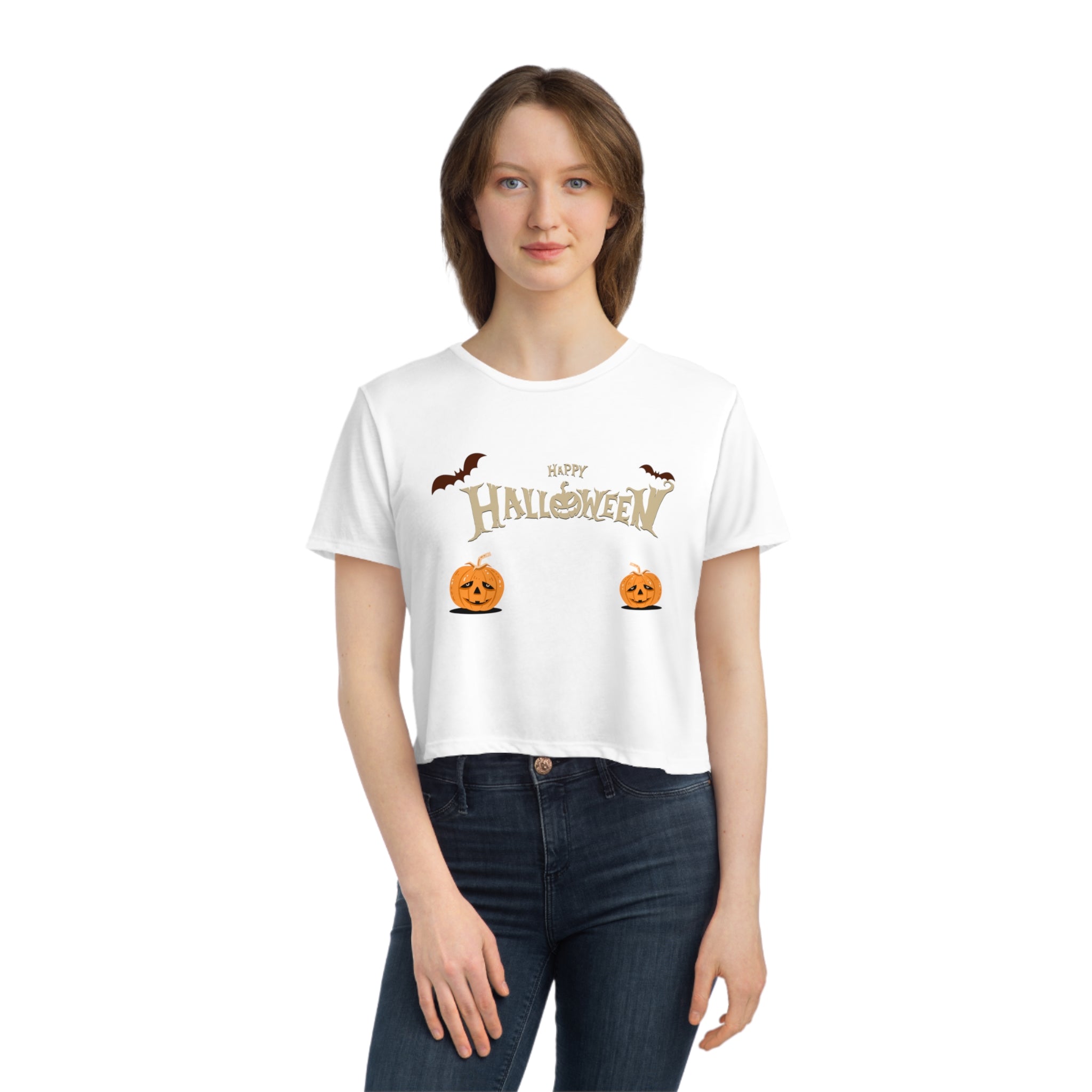 Halloween with Pumpkins | Women's Flowy Cropped Tee
