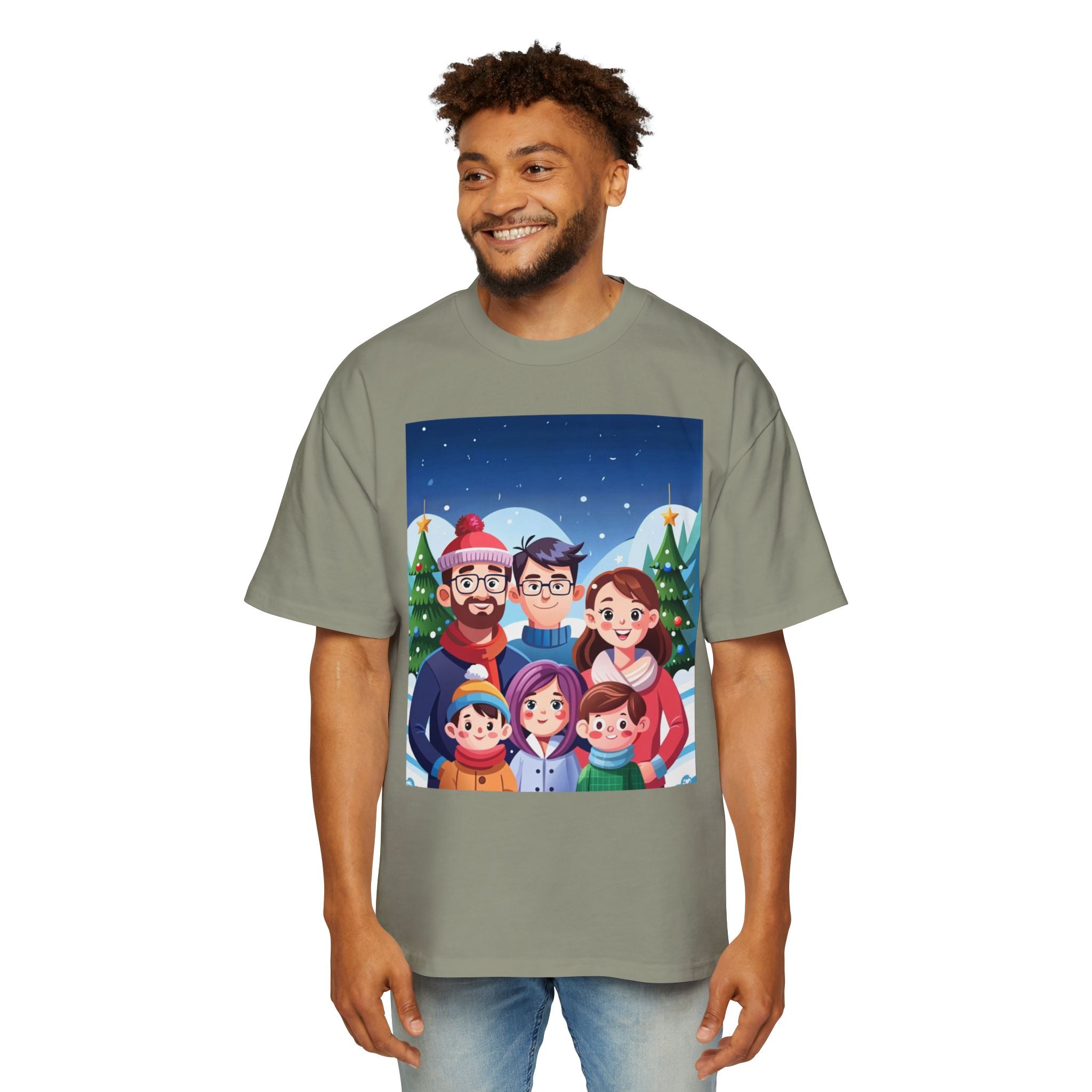 Happy Christmas with Family | Men's Heavy Oversized Tee