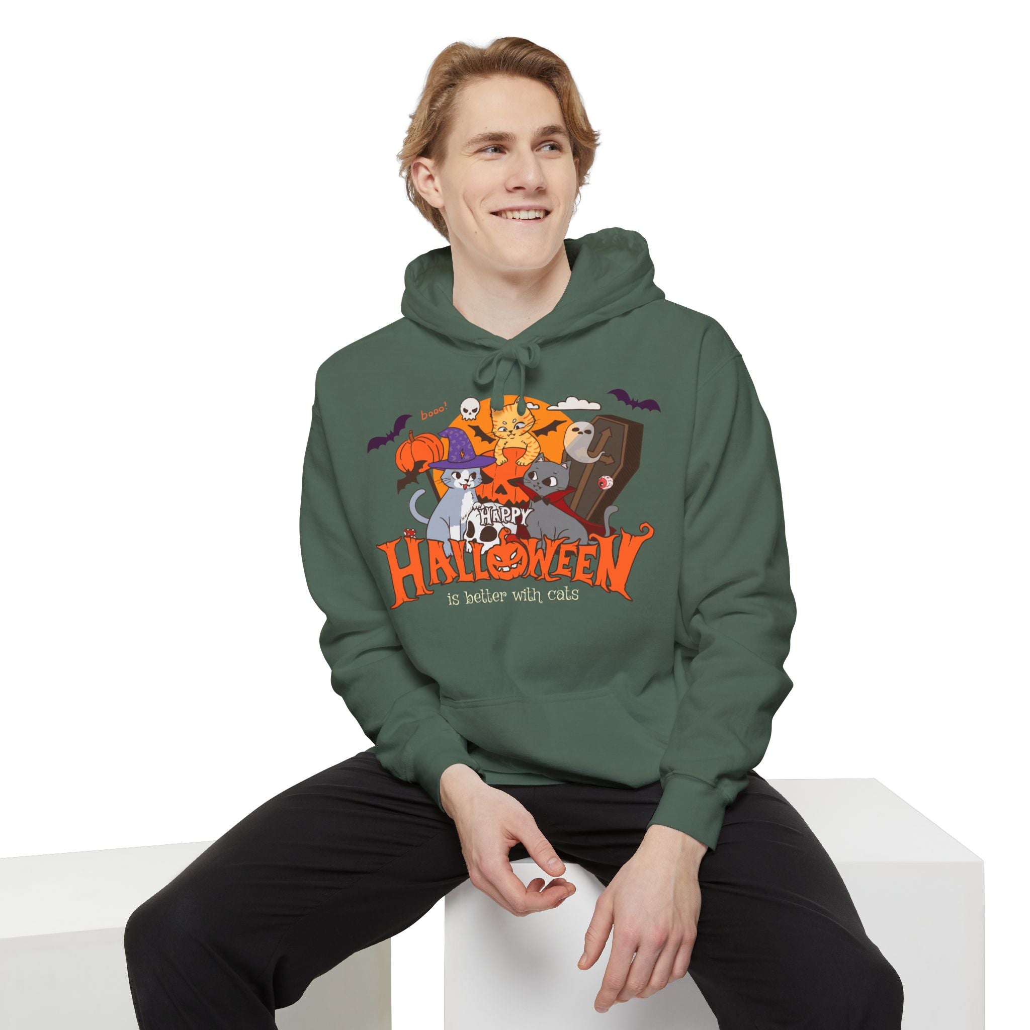 Halloween is Better with Cats | Unisex Garment-Dyed Hoodie