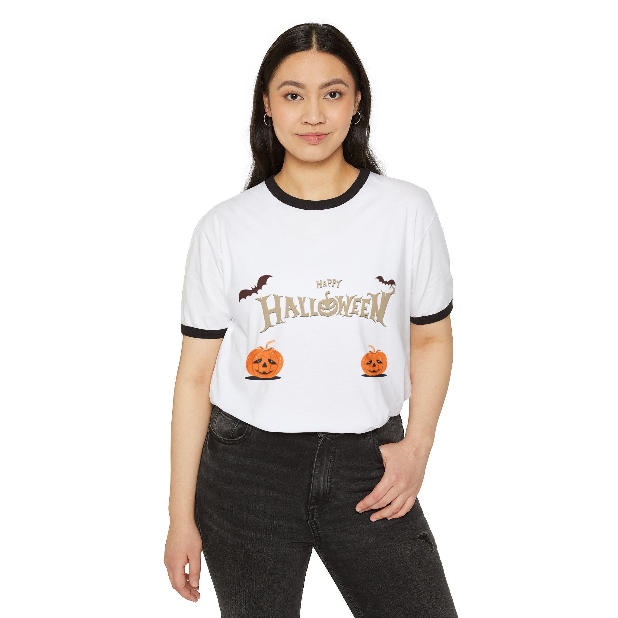 Halloween with Pumpkins | Unisex Cotton Ringer T-Shirt