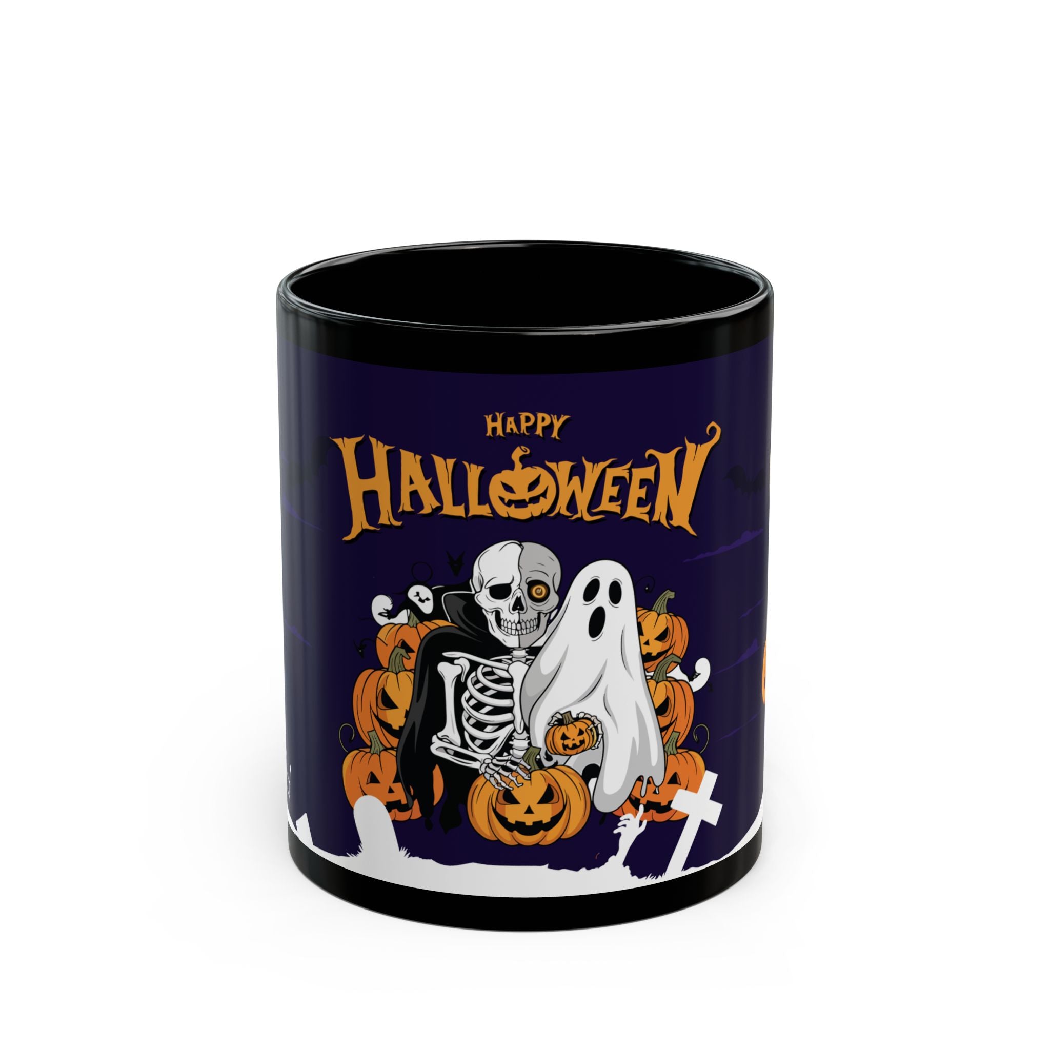 Happy Halloween with Skeleton | Black Mug