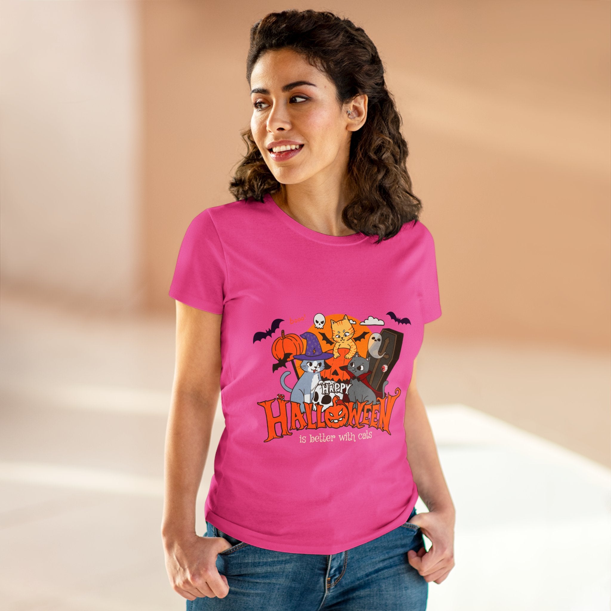 Halloween is Better with Cats | Women's Midweight Cotton Tee