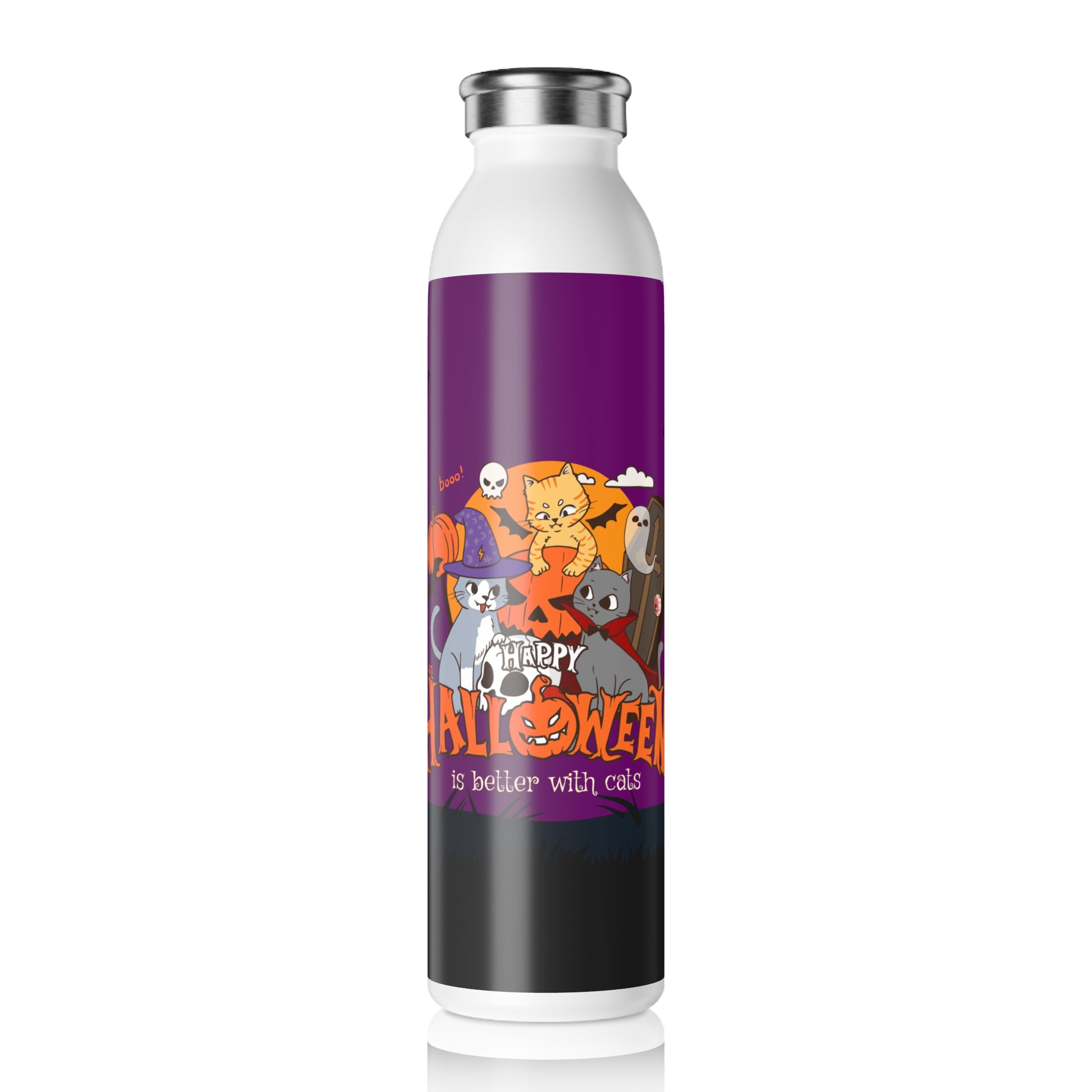 Happy Halloween is Better with Cats | Slim Water Bottle