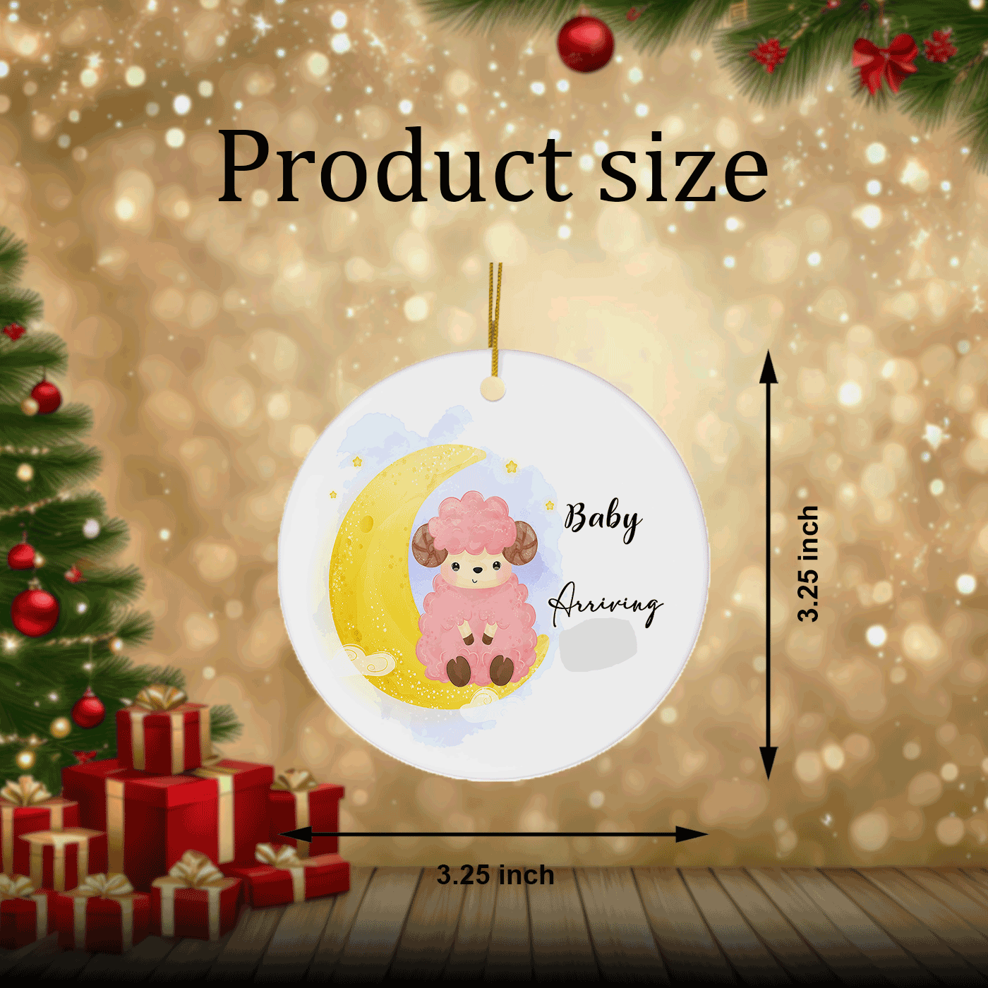 Baby Arriving Christmas | Adorable Sheep and Moon Design for Expecting Parents | Ceramic Ornament