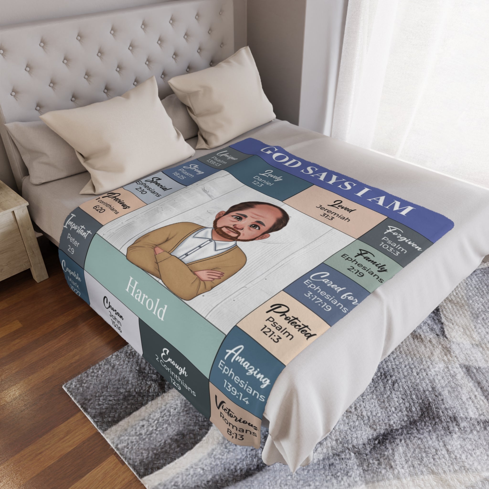 Personalized Christian Blanket with Bible Verses and Custom Portrait | Arctic Fleece Blanket