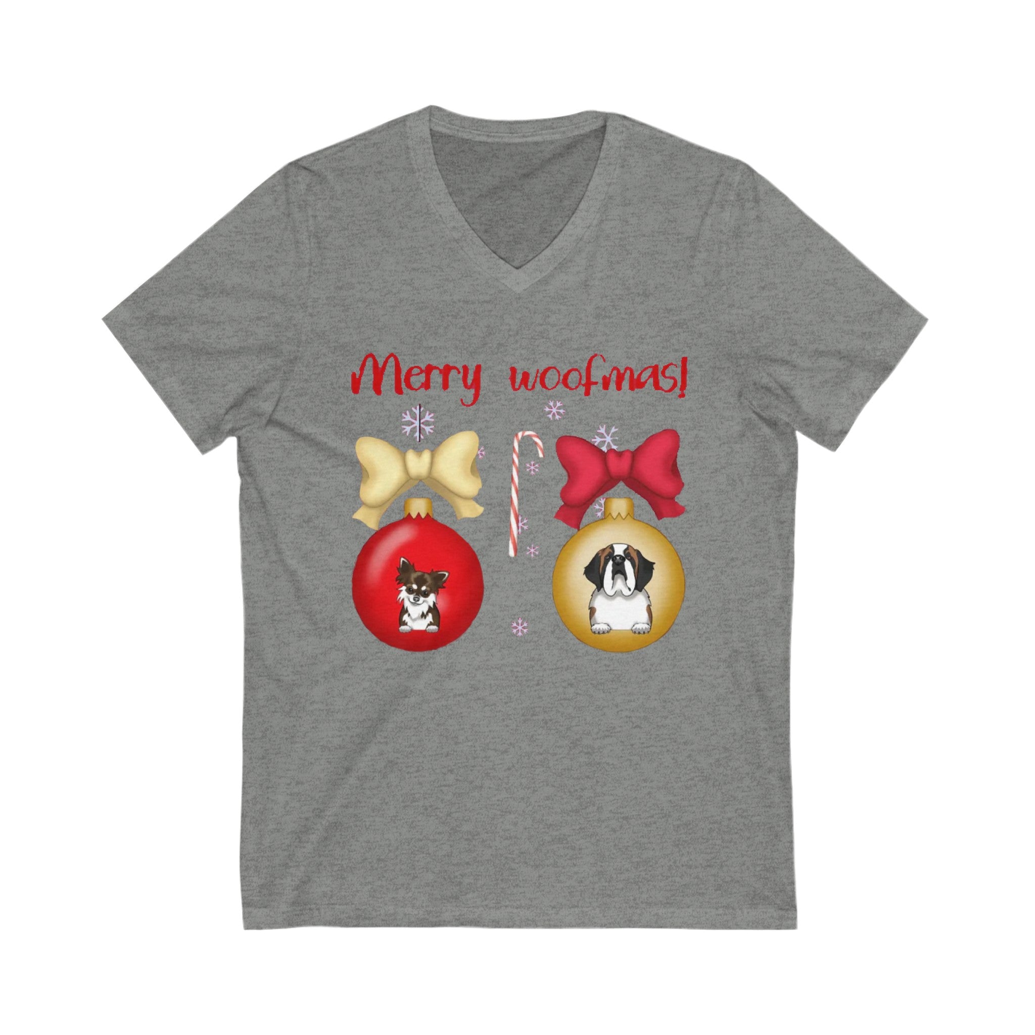 Merry Woofmas! | Unisex Jersey Short Sleeve V-Neck Tee