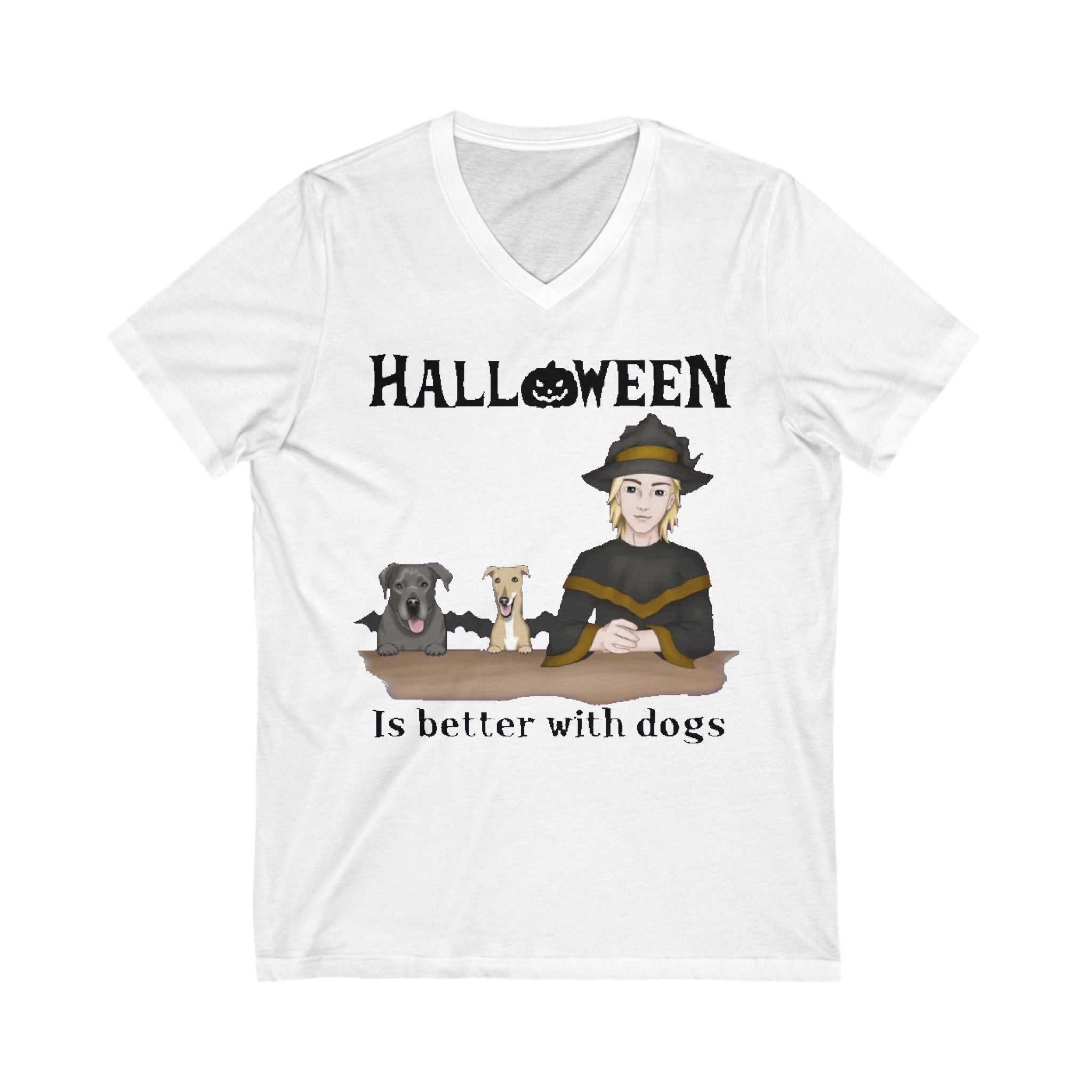 Halloween in better with Dogs Unisex Jersey Short Sleeve V-Neck Tee