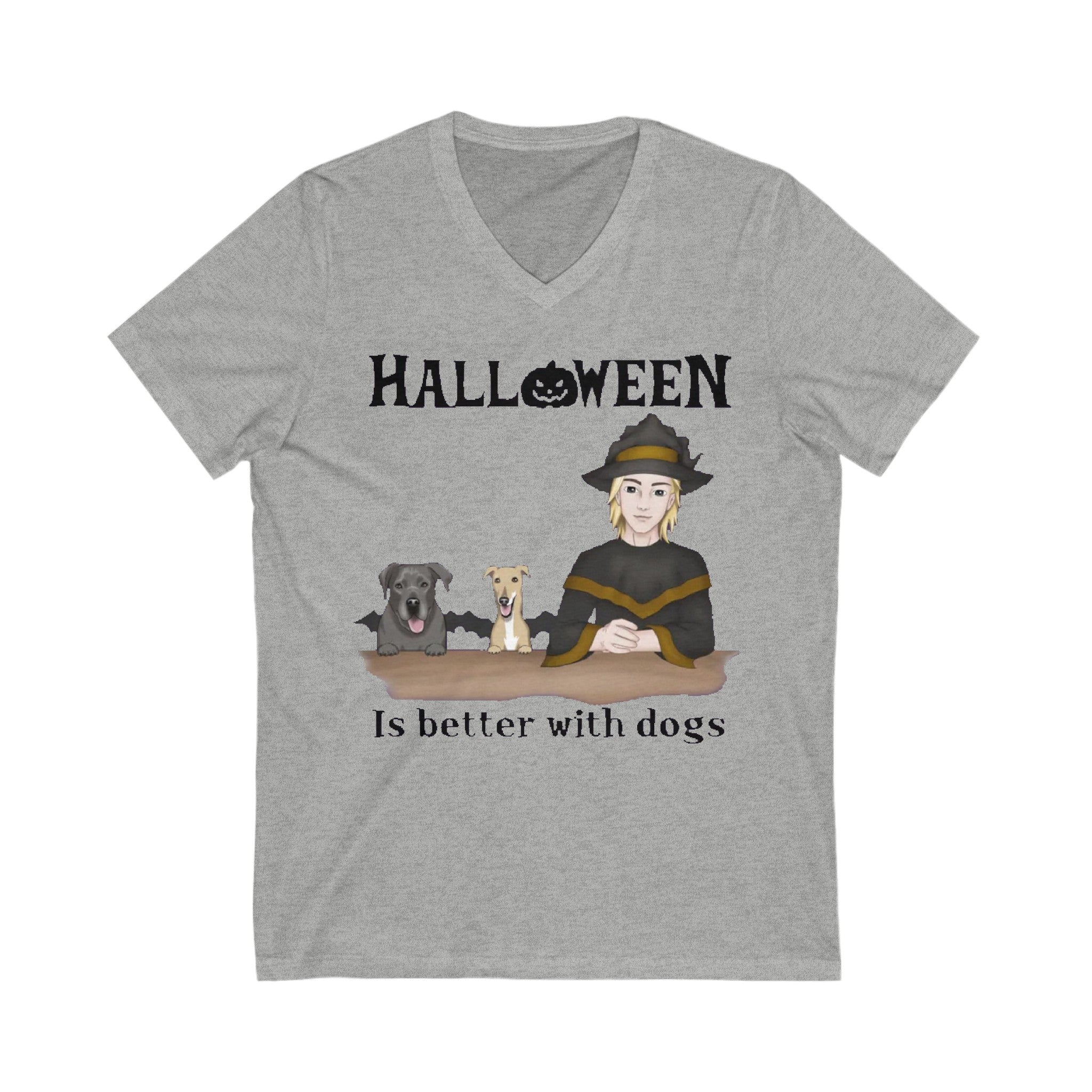 Halloween in better with Dogs Unisex Jersey Short Sleeve V-Neck Tee