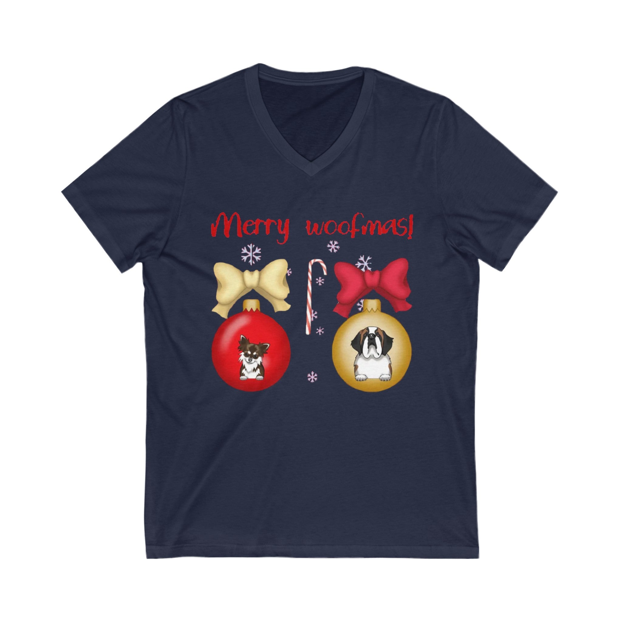 Merry Woofmas! | Unisex Jersey Short Sleeve V-Neck Tee