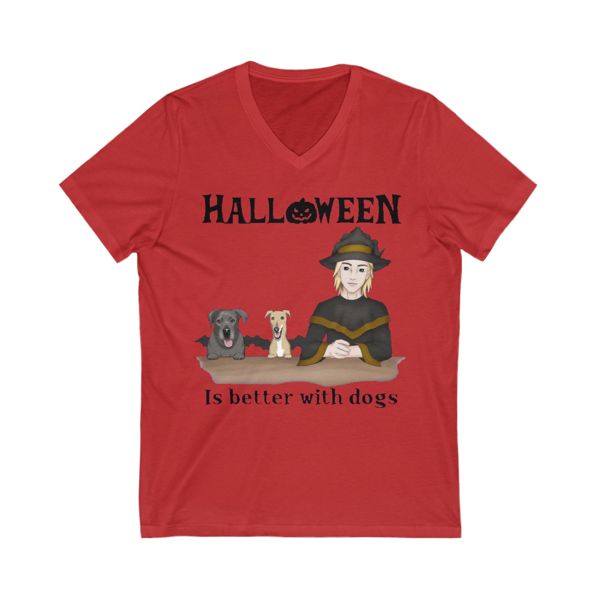 Halloween in better with Dogs Unisex Jersey Short Sleeve V-Neck Tee