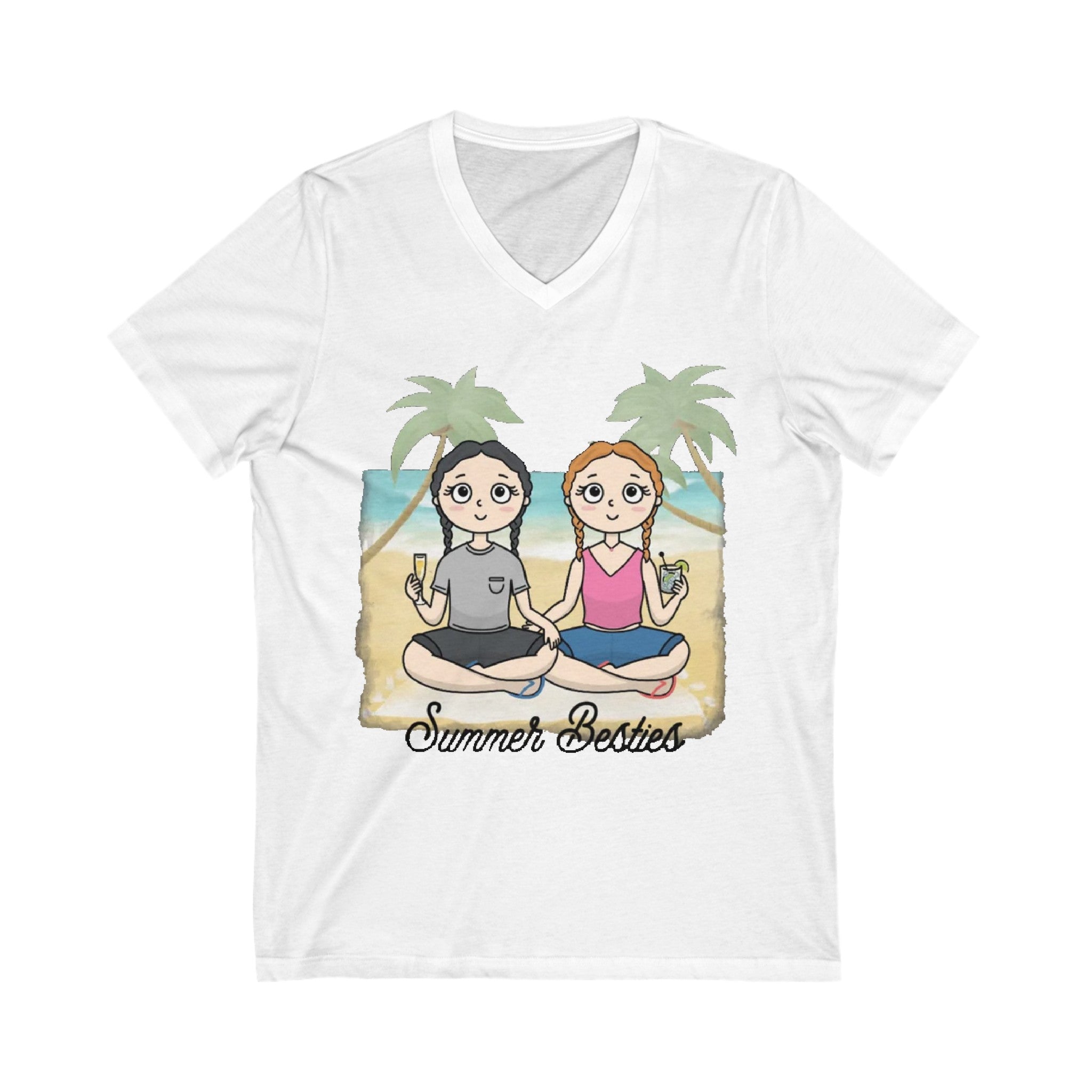 Summer Besties | Unisex Jersey Short Sleeve V-Neck Tee