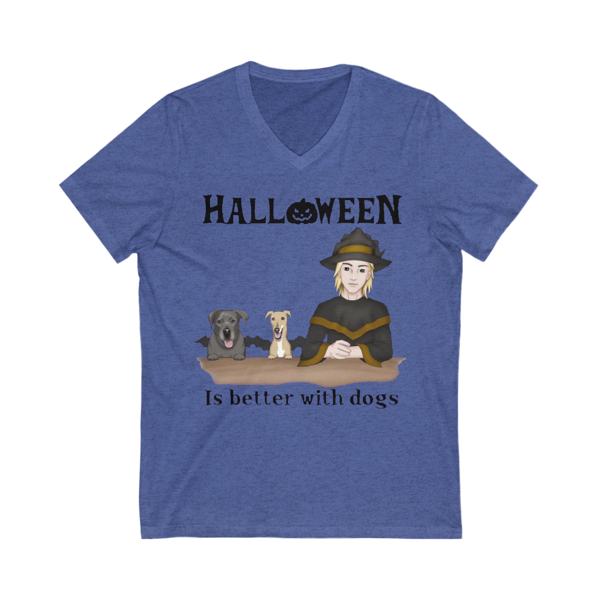 Halloween in better with Dogs Unisex Jersey Short Sleeve V-Neck Tee