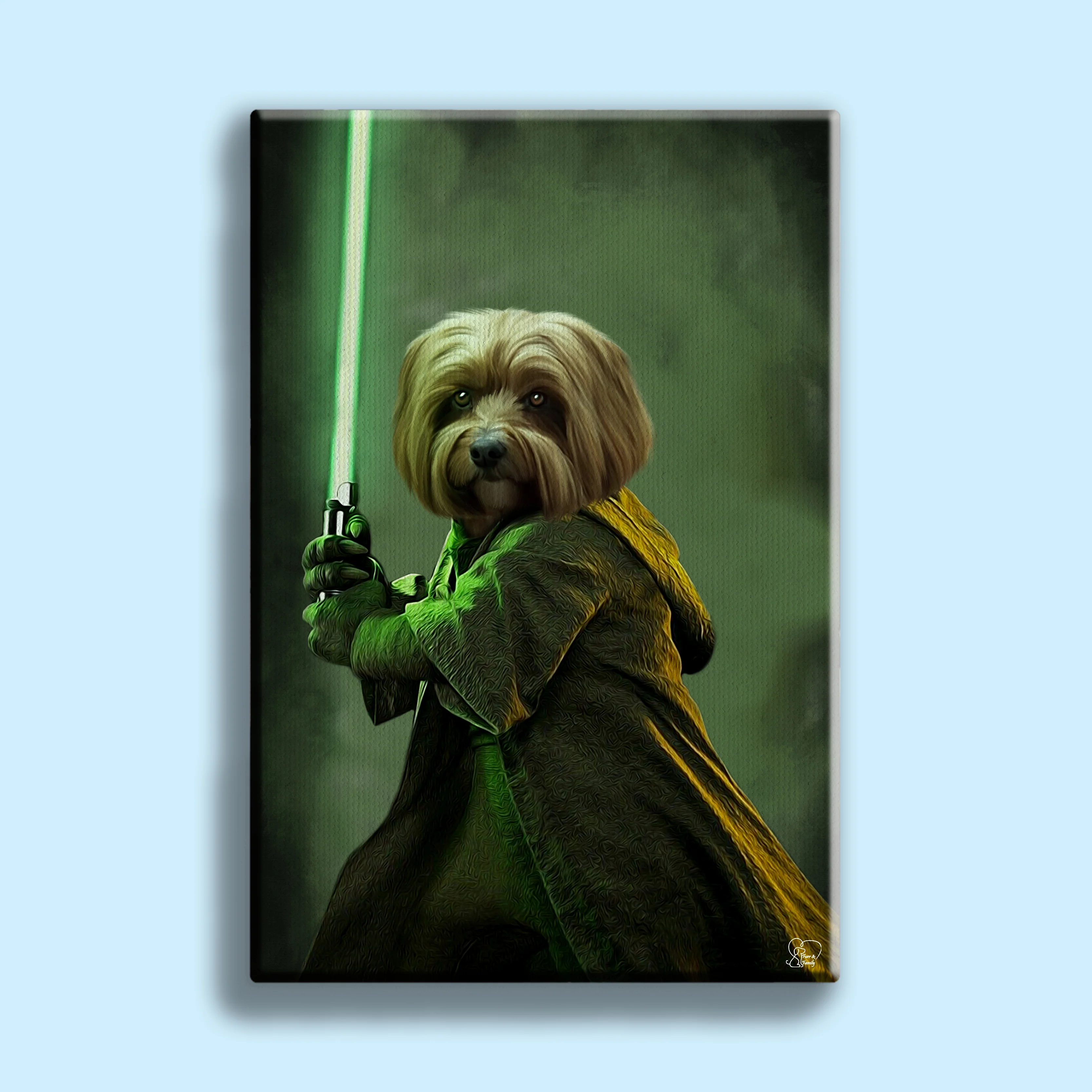 Jedi Star Wars With Green-LightSaber - Custom Pet Portrait