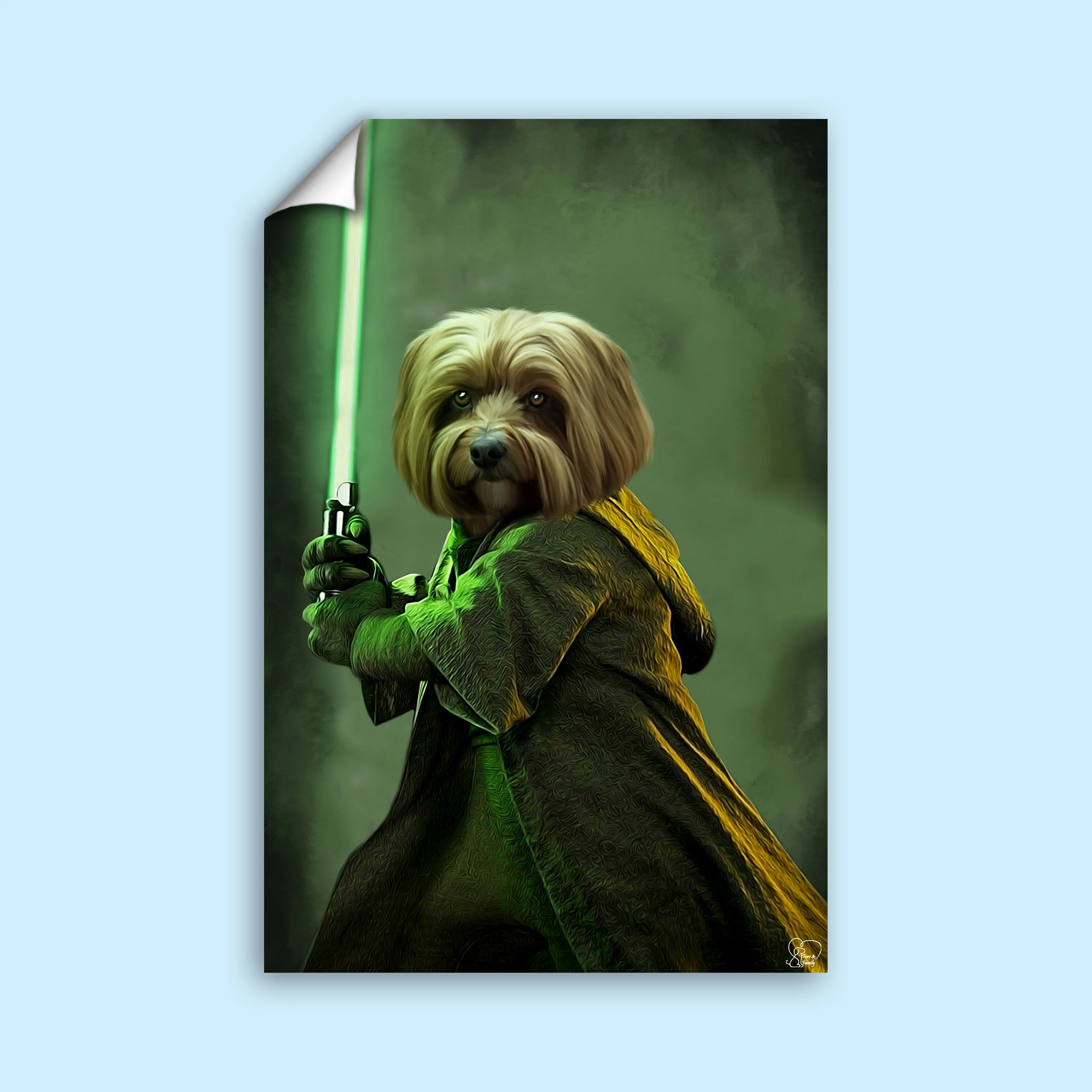 Jedi Star Wars With Green-LightSaber - Custom Pet Portrait