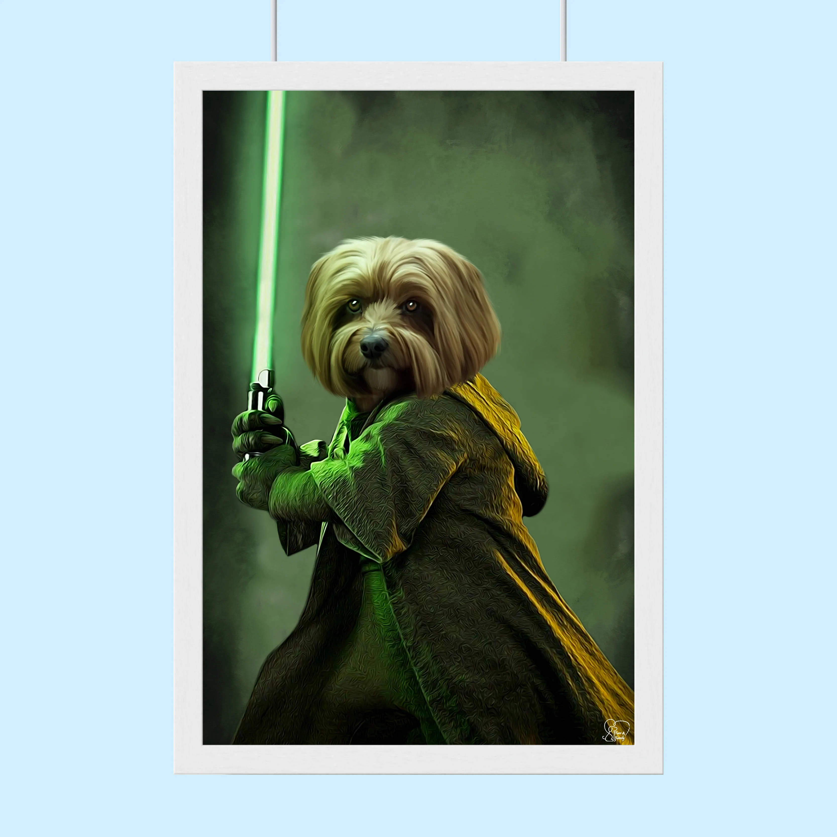 Jedi Star Wars With Green-LightSaber - Custom Pet Portrait