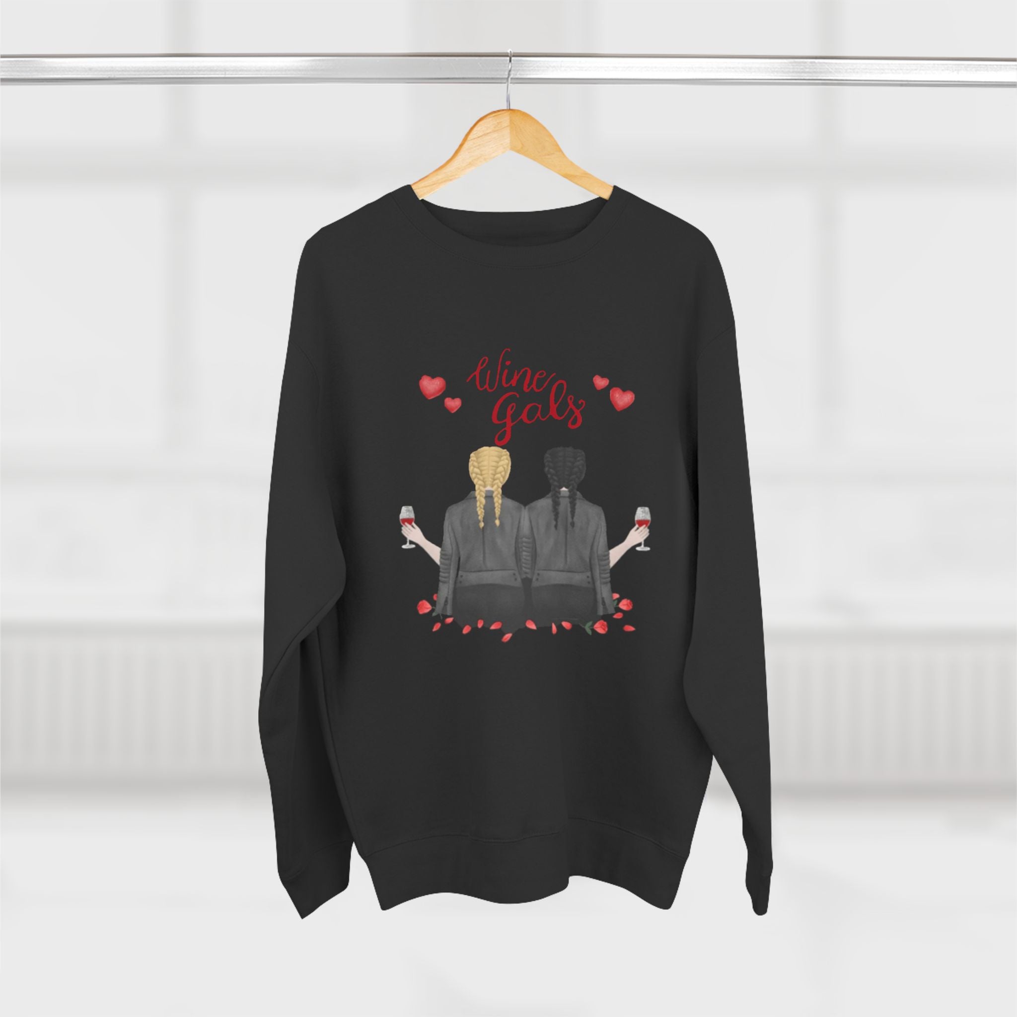 Wine Glass with Sister | Unisex Crewneck Sweatshirt
