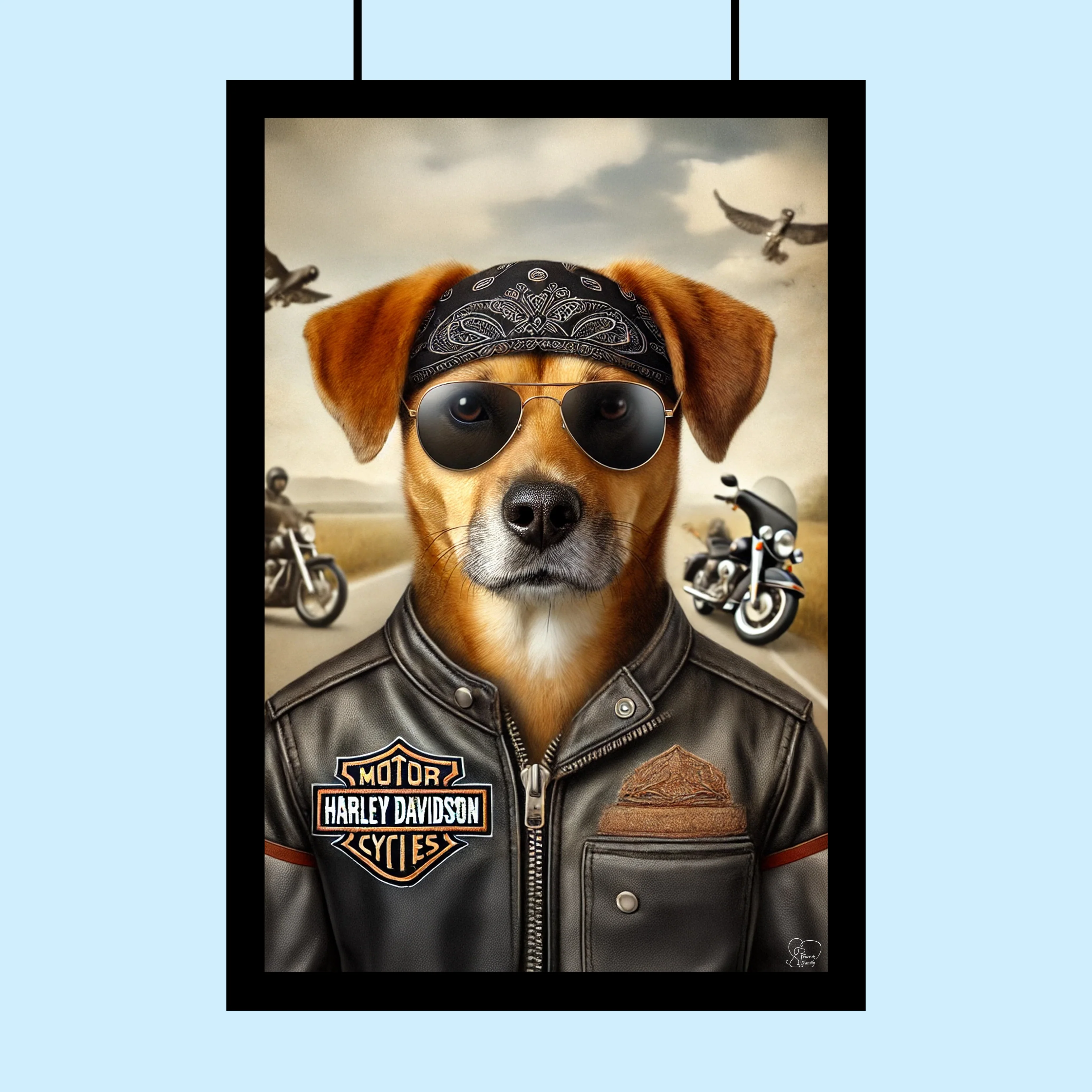Custom Harley Davidson Pet Portrait – Personalized Biker