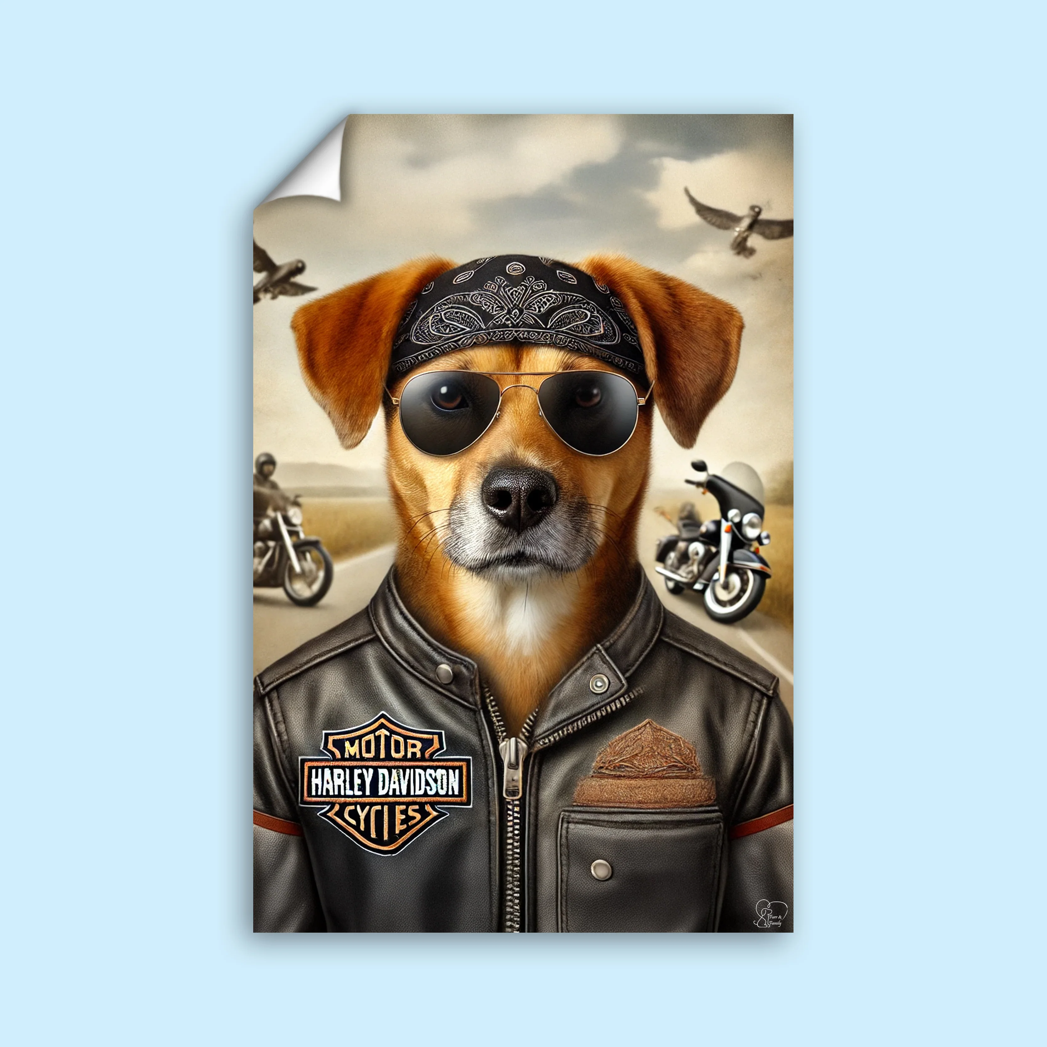 Custom Harley Davidson Pet Portrait – Personalized Biker