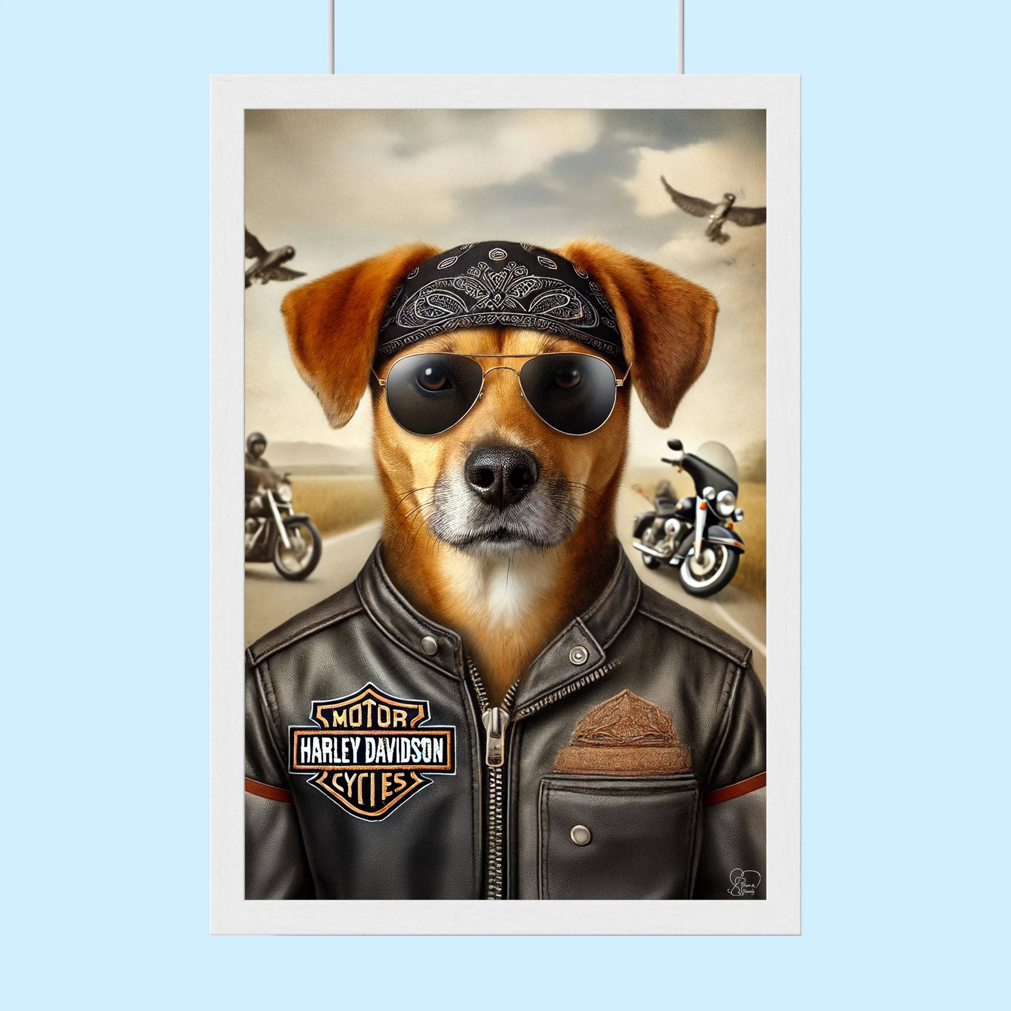 Custom Harley Davidson Pet Portrait – Personalized Biker