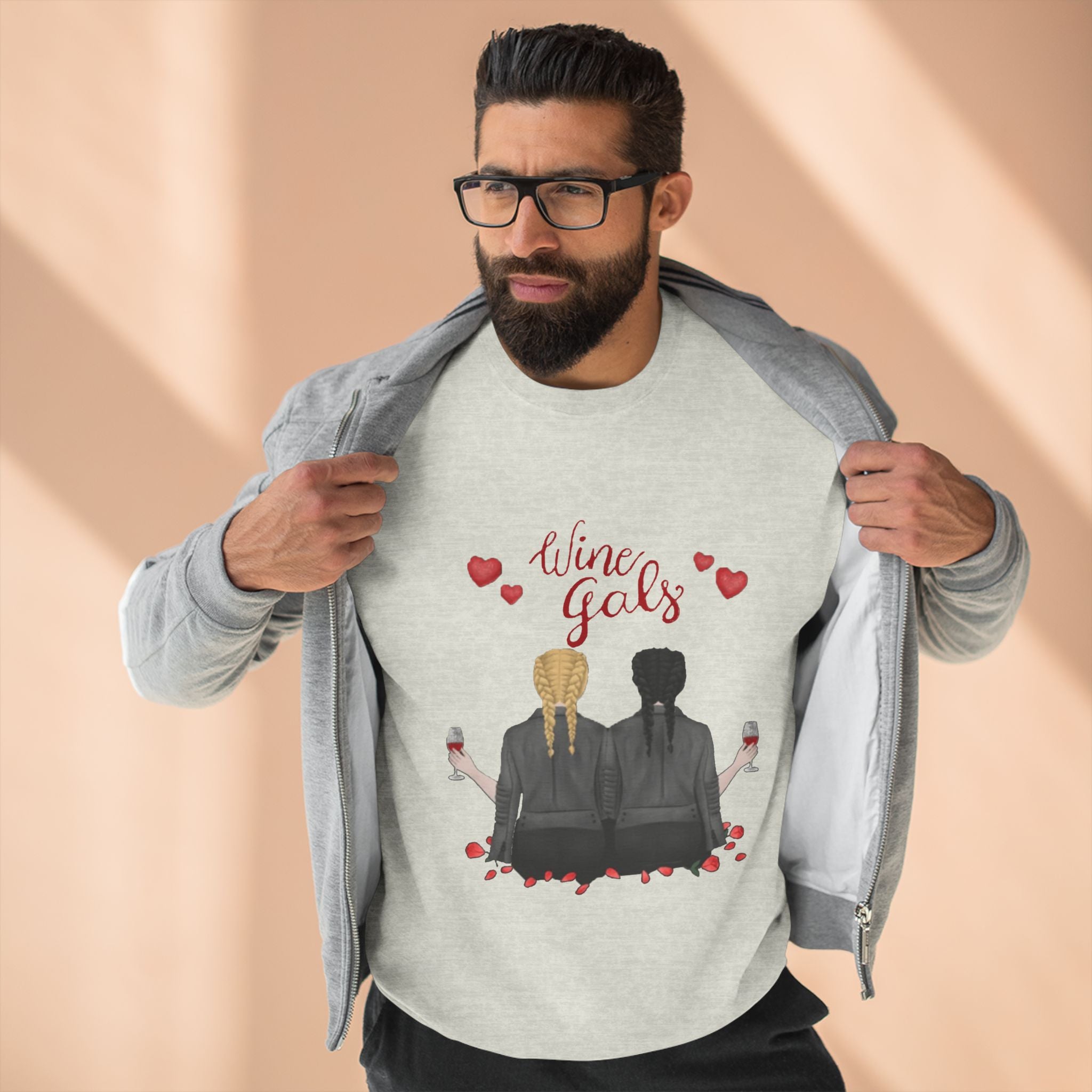 Wine Glass with Sister | Unisex Crewneck Sweatshirt