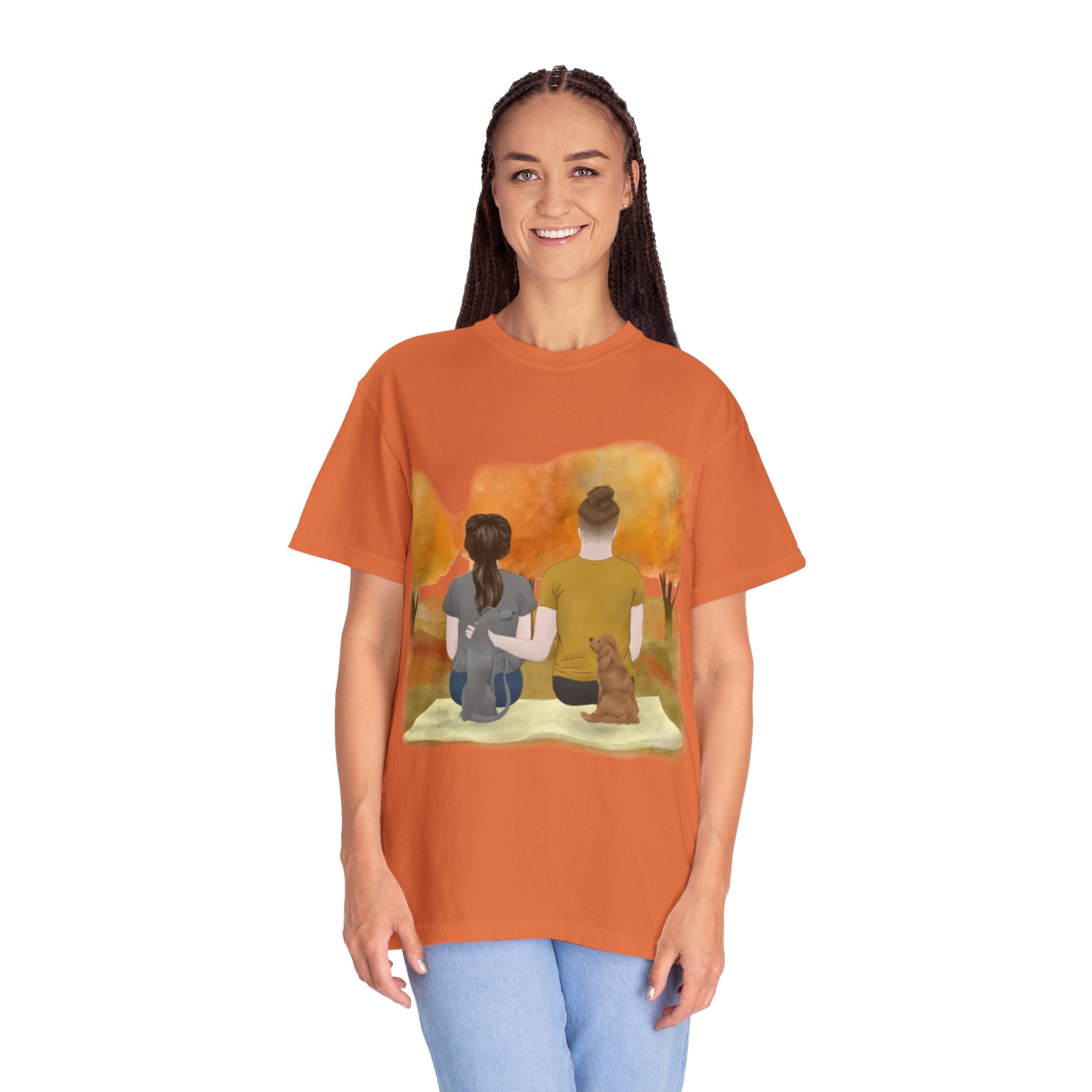 Together in Fall with Dogs | Unisex Garment-Dyed T-shirt