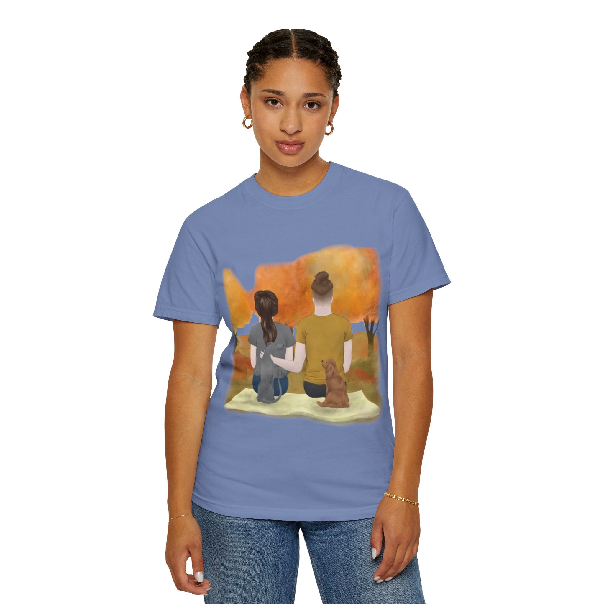 Together in Fall with Dogs | Unisex Garment-Dyed T-shirt