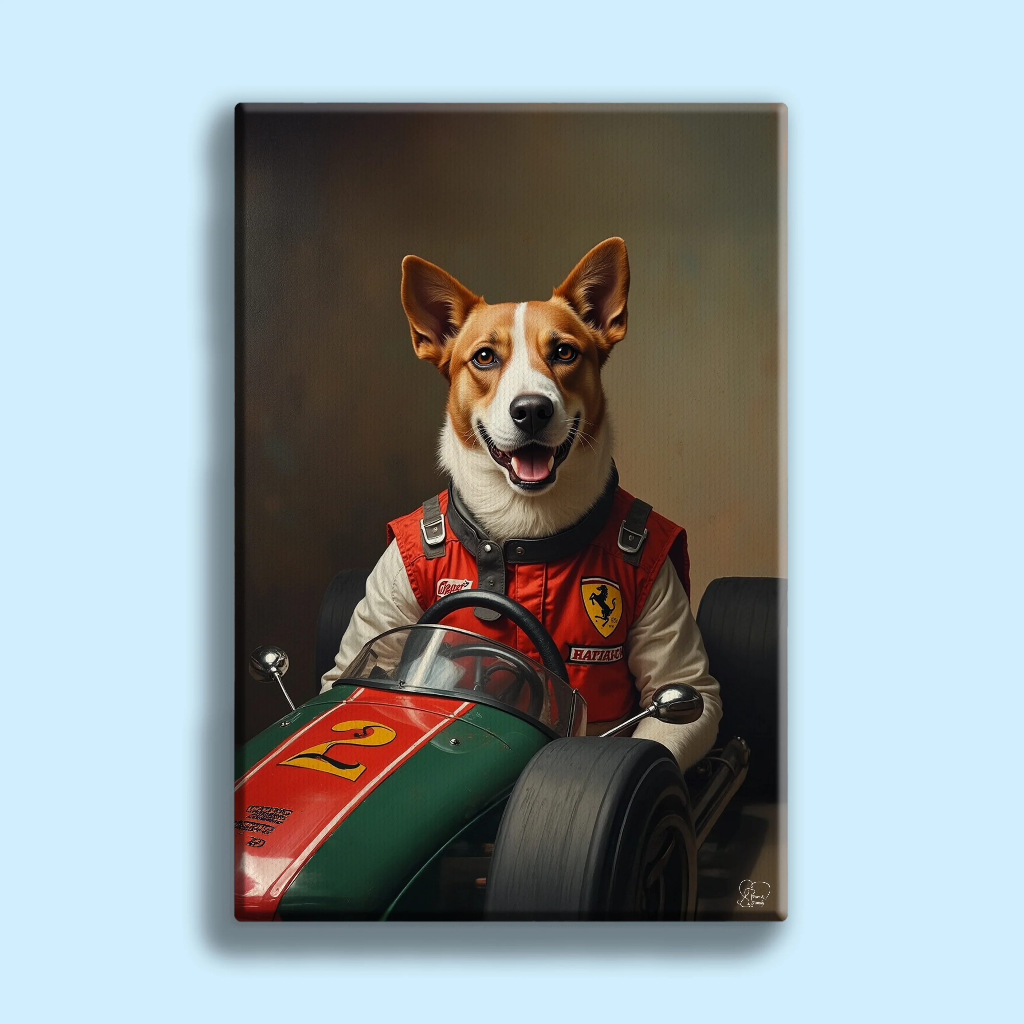Custom Racing Car Driver Pet Portrait – Personalized Pet Artwork