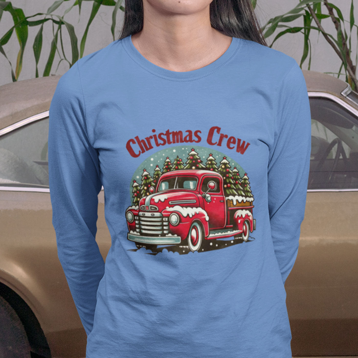Christmas Crew | Classic Red Truck with Christmas Trees |  Unisex Long Sleeve