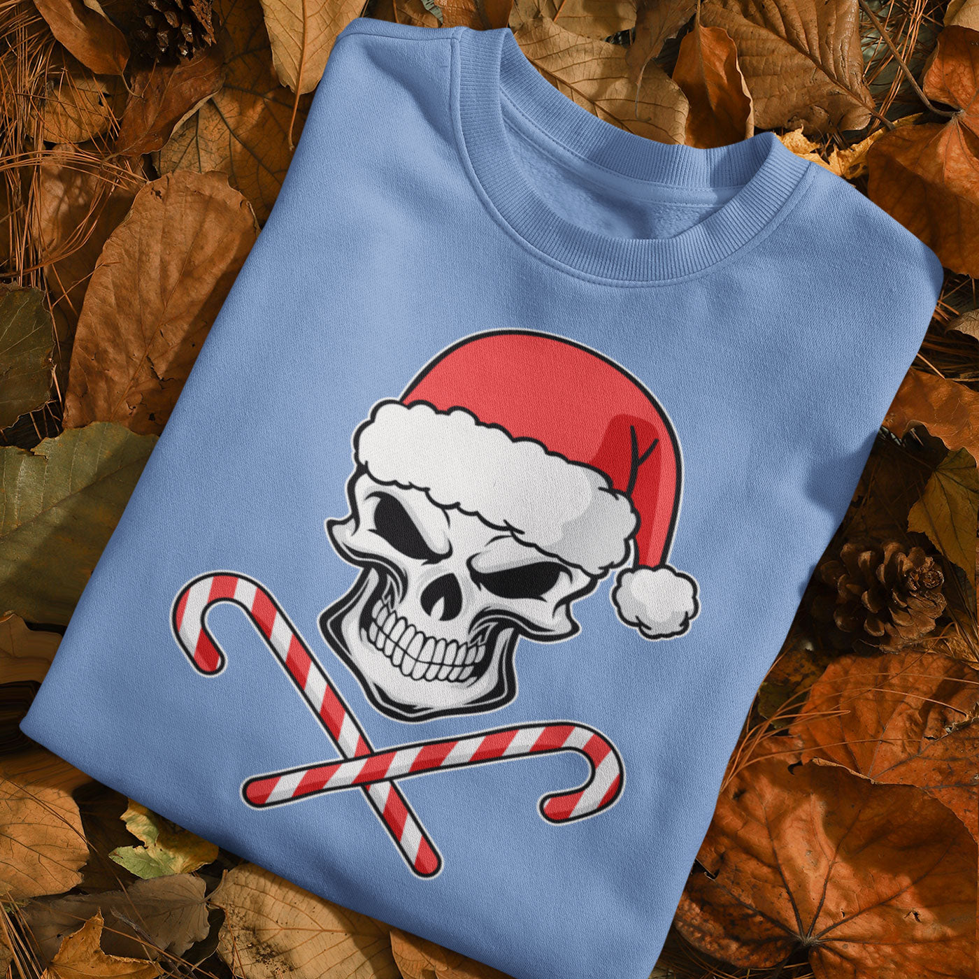 Skull with Santa Hat and Candy Canes | Edgy Christmas | Unisex Crewneck Sweatshirts