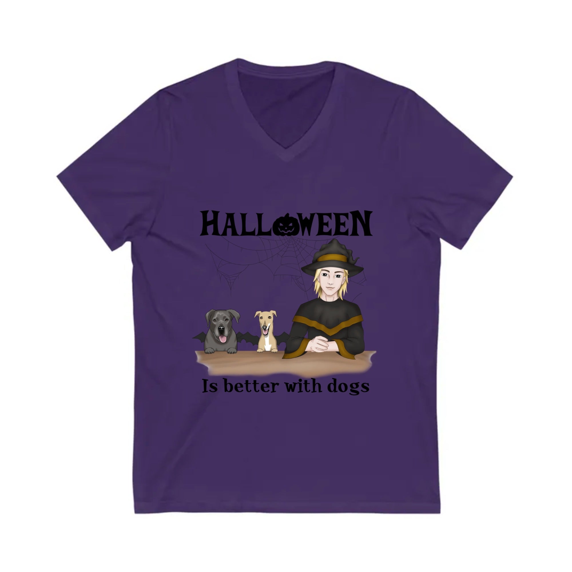 Halloween in better with Dogs Unisex Jersey Short Sleeve V-Neck Tee