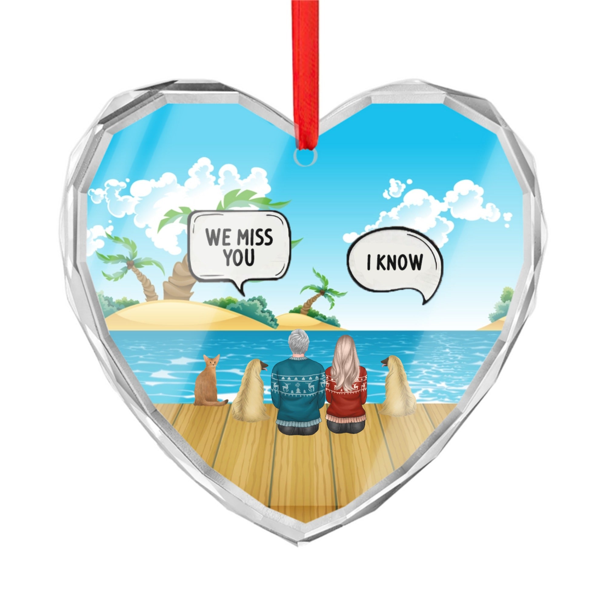 Customizable Christmas Crystal Glass Ornament | Heart Shape with Family & Pets